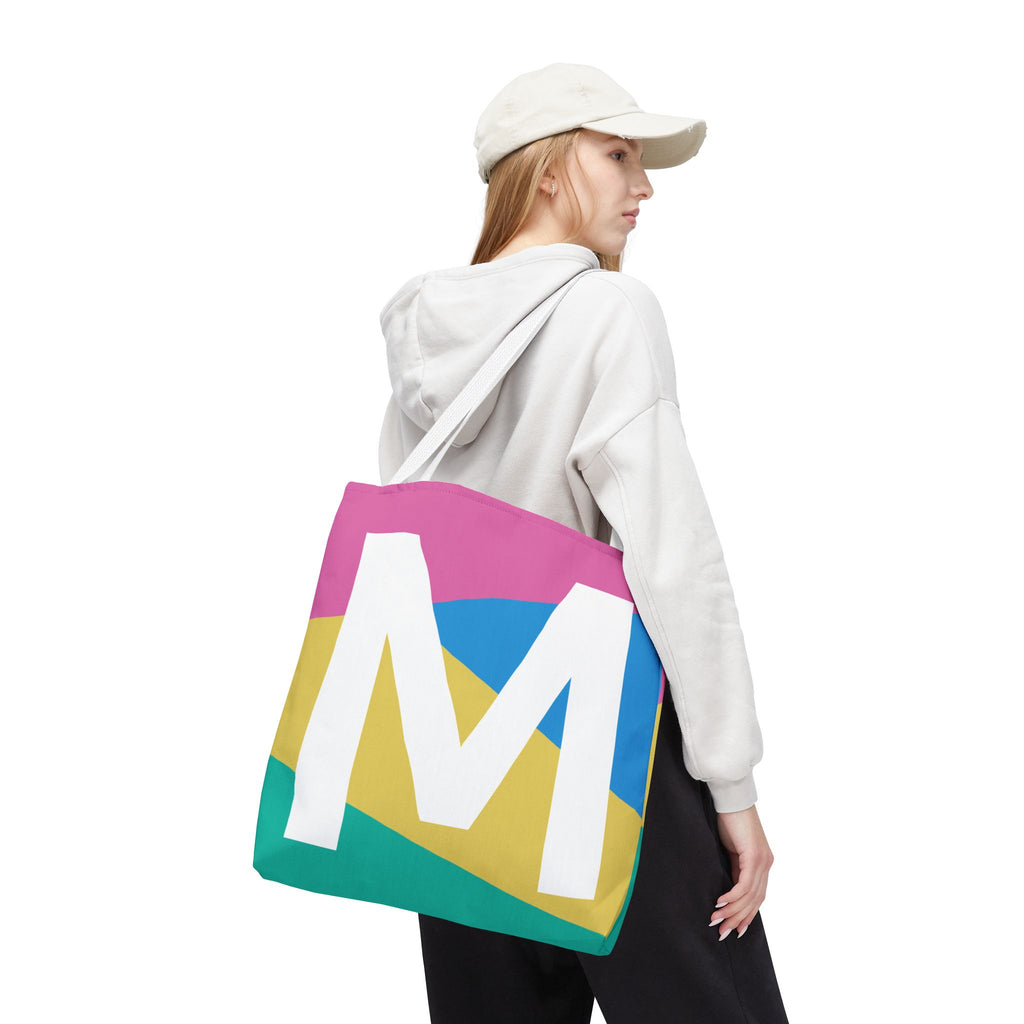 Monogram 'M' Colorblock Tote Bag — Personalized Initial M Shoulder Tote
