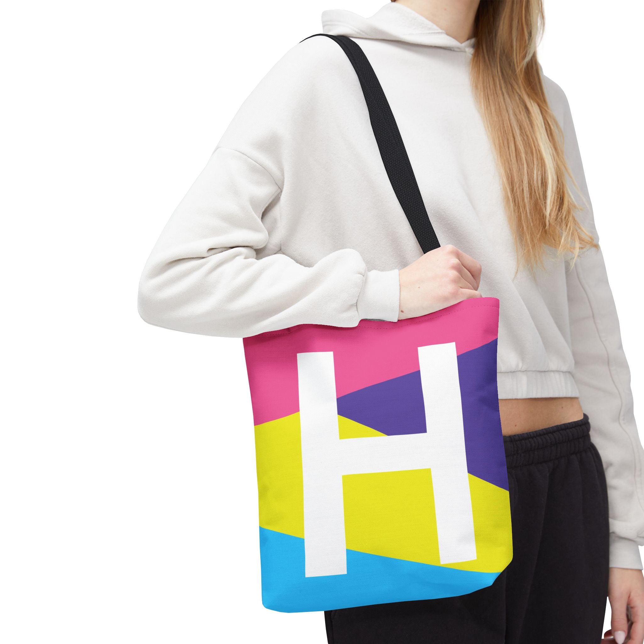 Monogram 'H' Colorblock Tote Bag — Personalized Initial H Shoulder Tote