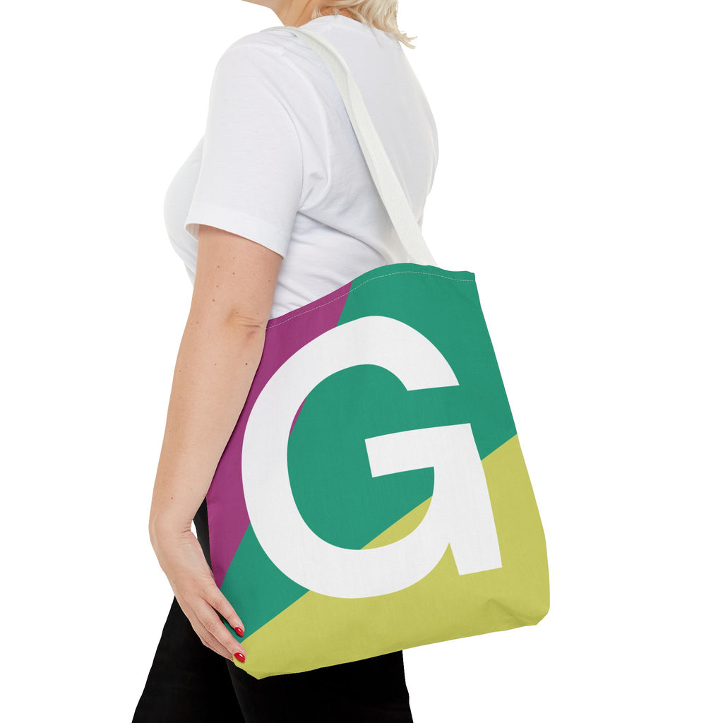 Monogram 'G' Colorblock Tote Bag — Personalized Initial G Shoulder Tote