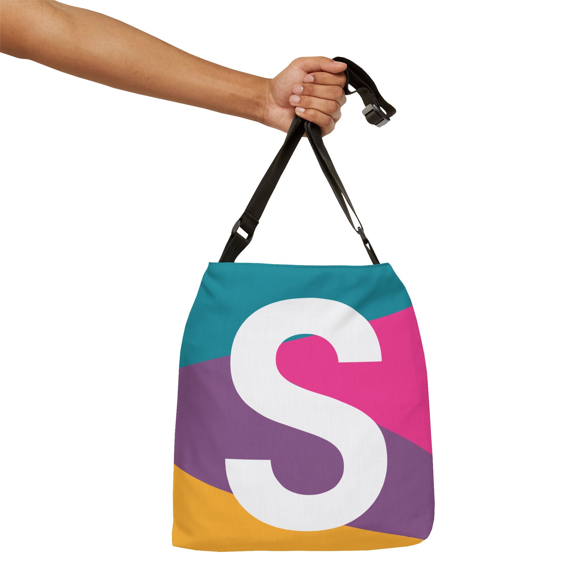 Initial Letter 'S' Colorblock Adjustable Tote Bag — Monogram Alphabet Shoulder Bag