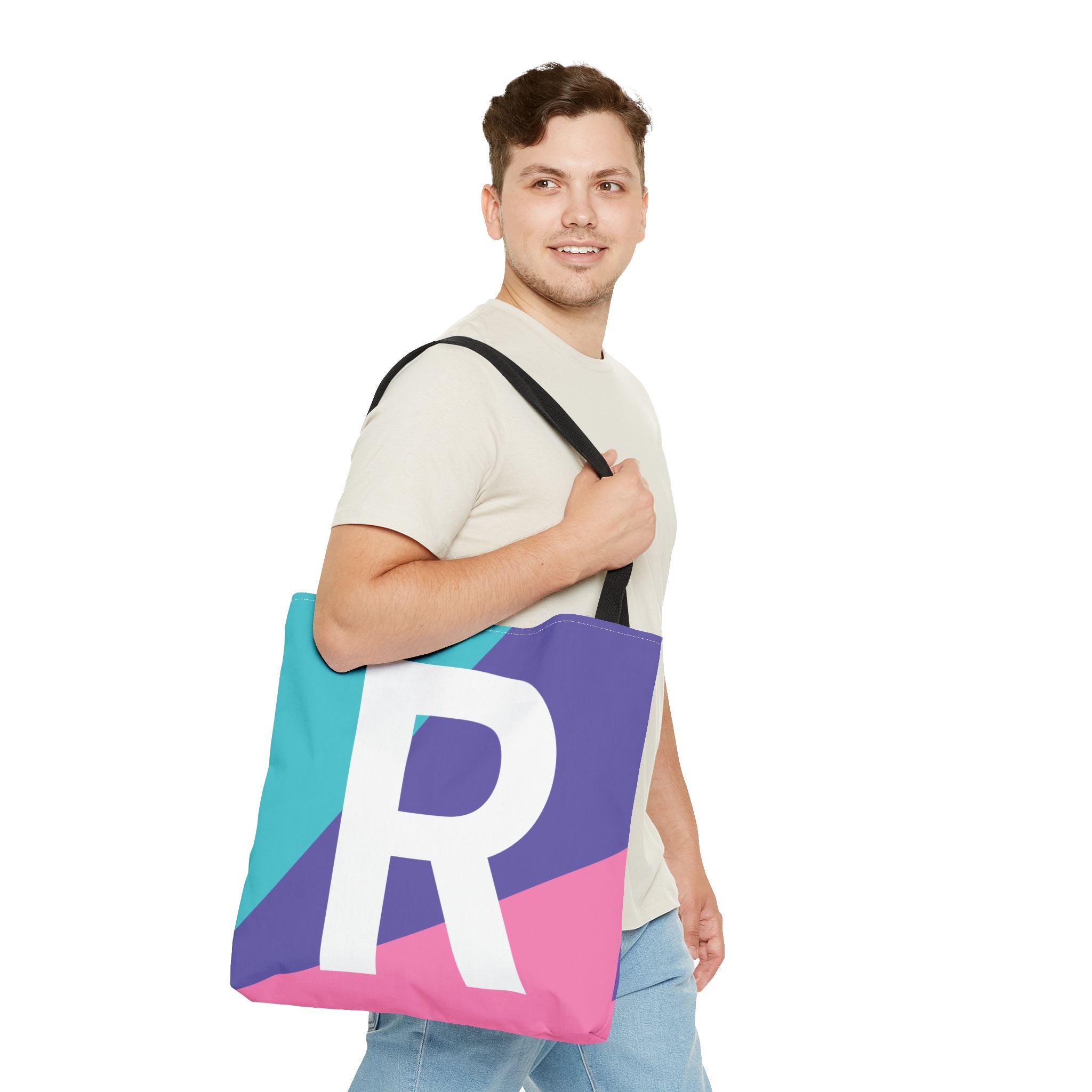 Monogram 'R' Colorblock Tote Bag — Personalized Initial R Shoulder Tote