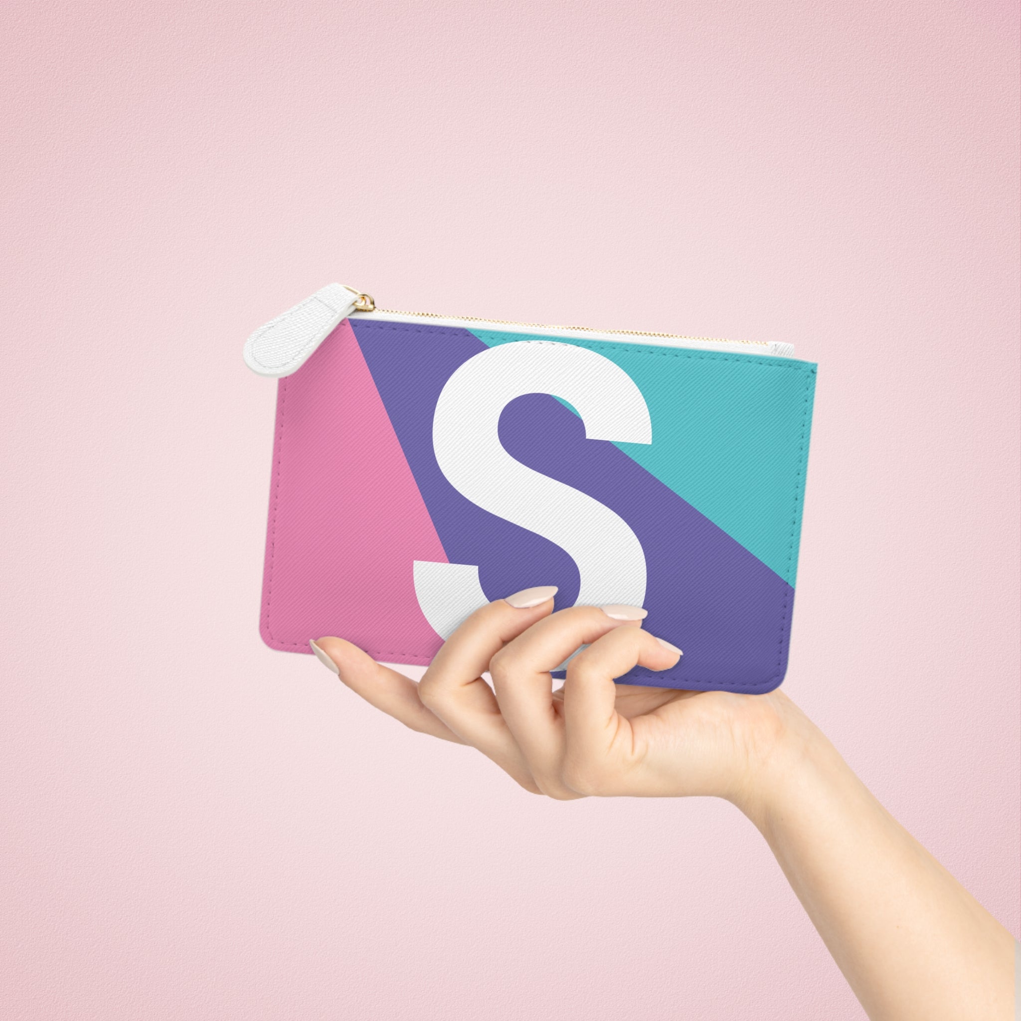 Initial S Mini Clutch — Colorblock Monogram Wristlet Wallet