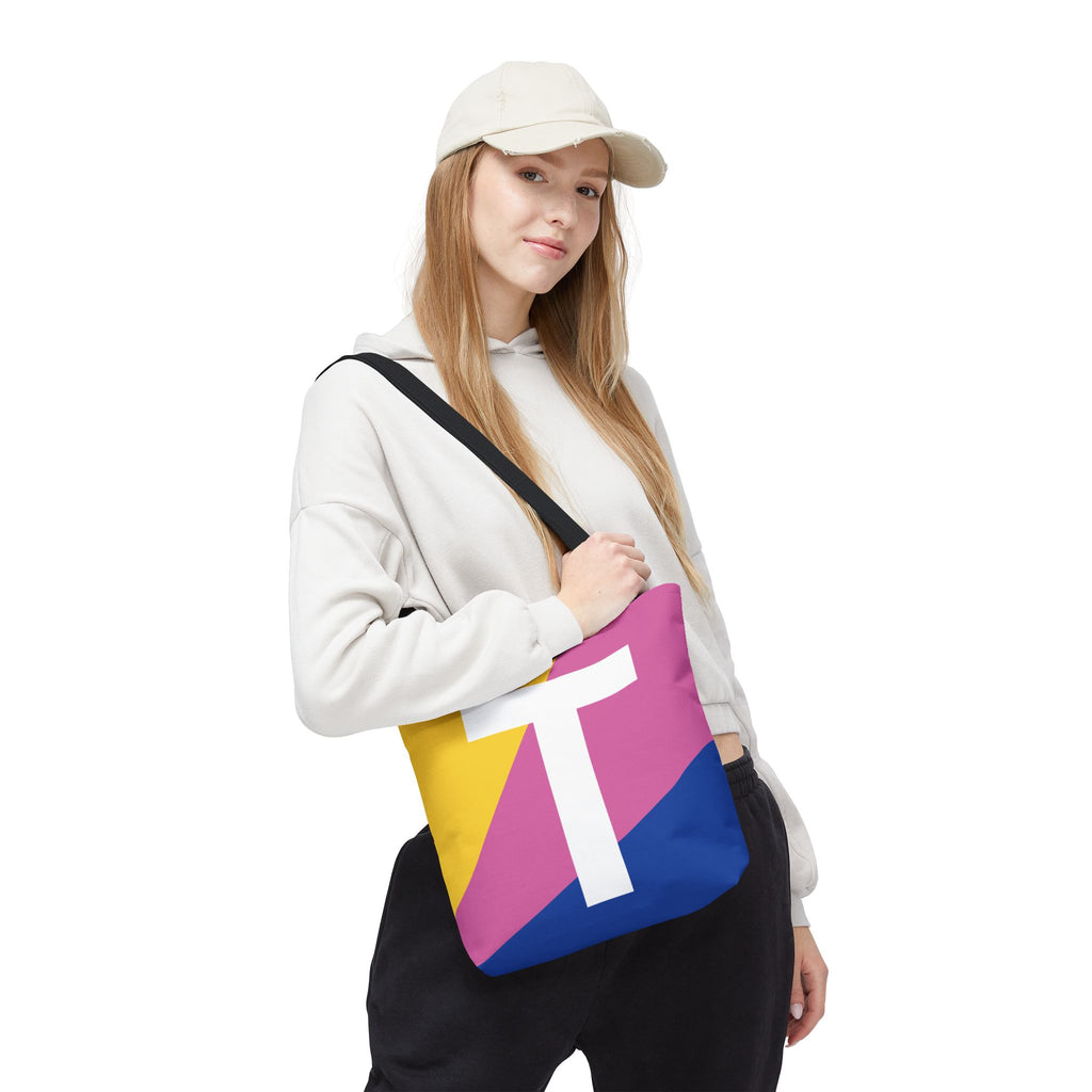 Monogram 'T' Colorblock Tote Bag — Personalized Initial T Shoulder Tote