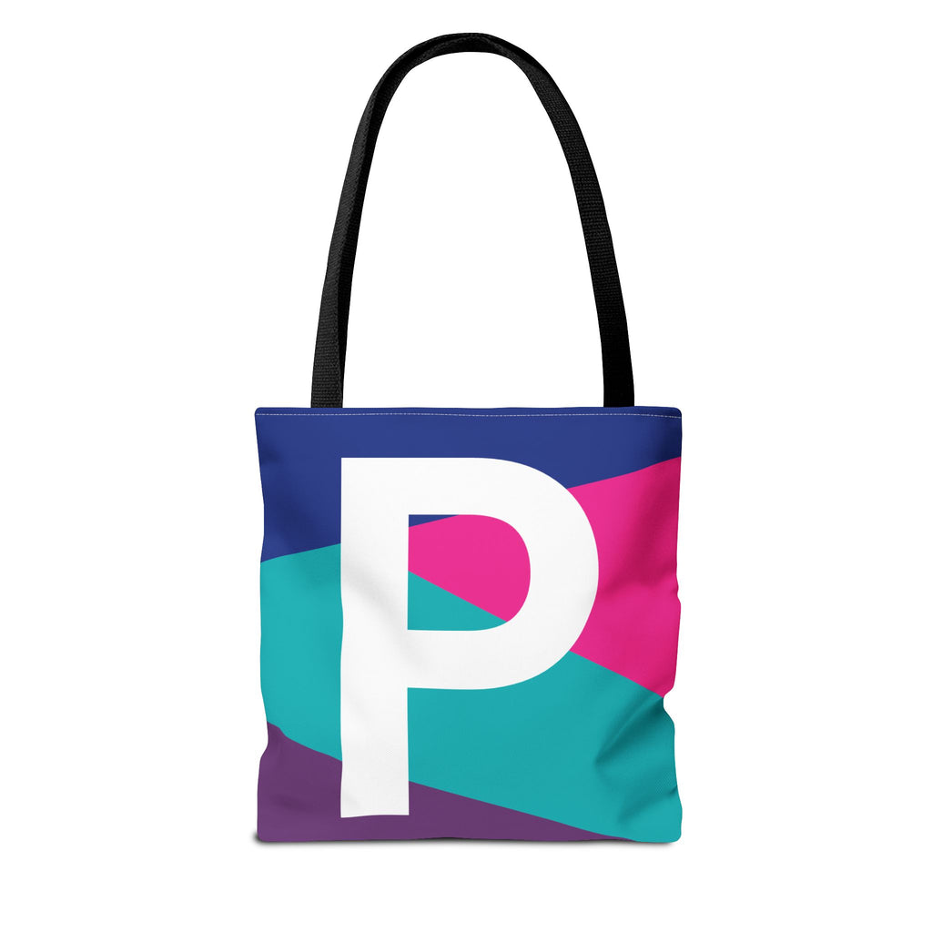 Monogram 'P' Colorblock Tote Bag — Personalized Initial P Shoulder Tote
