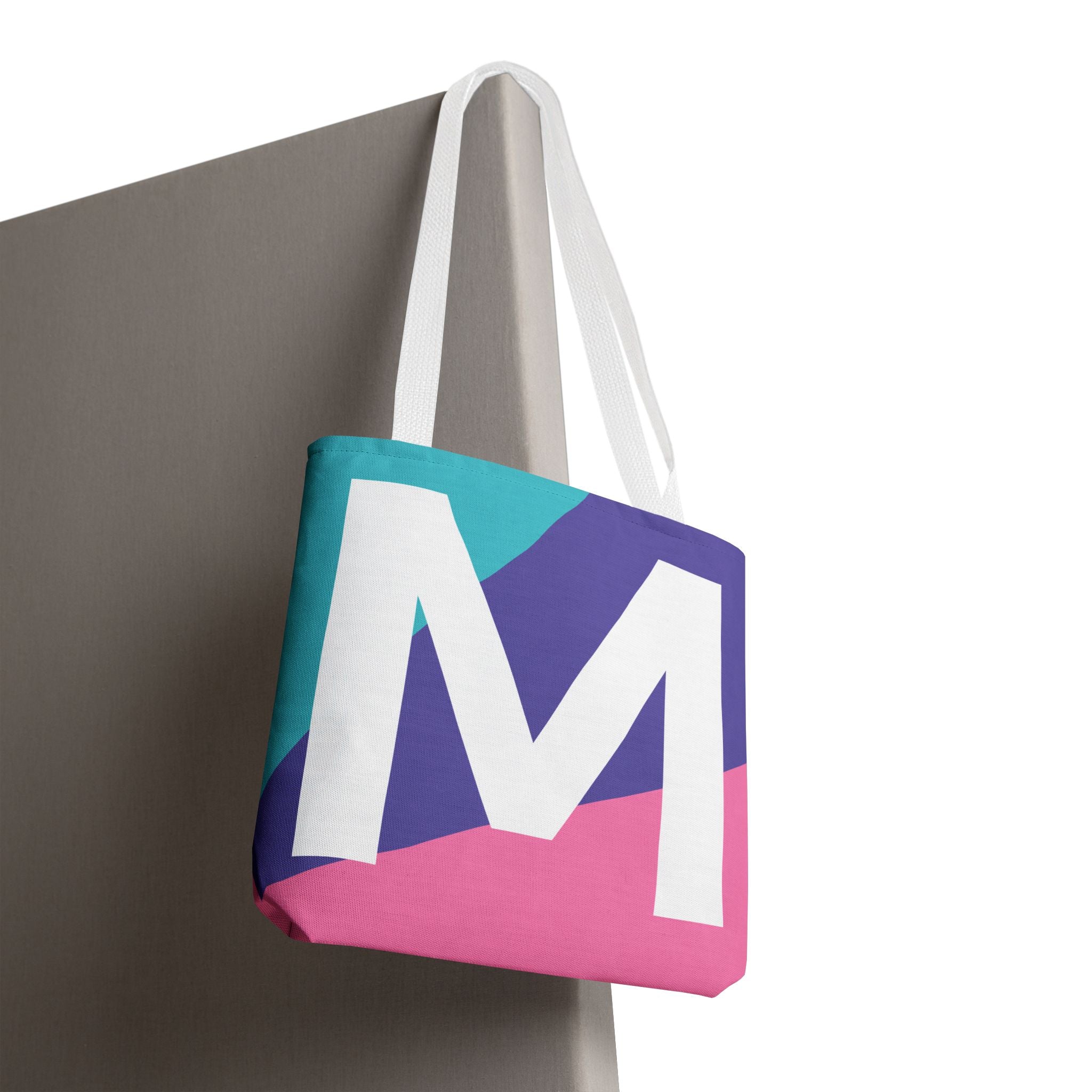 Monogram 'M' Colorblock Tote Bag — Personalized Initial M Shoulder Tote