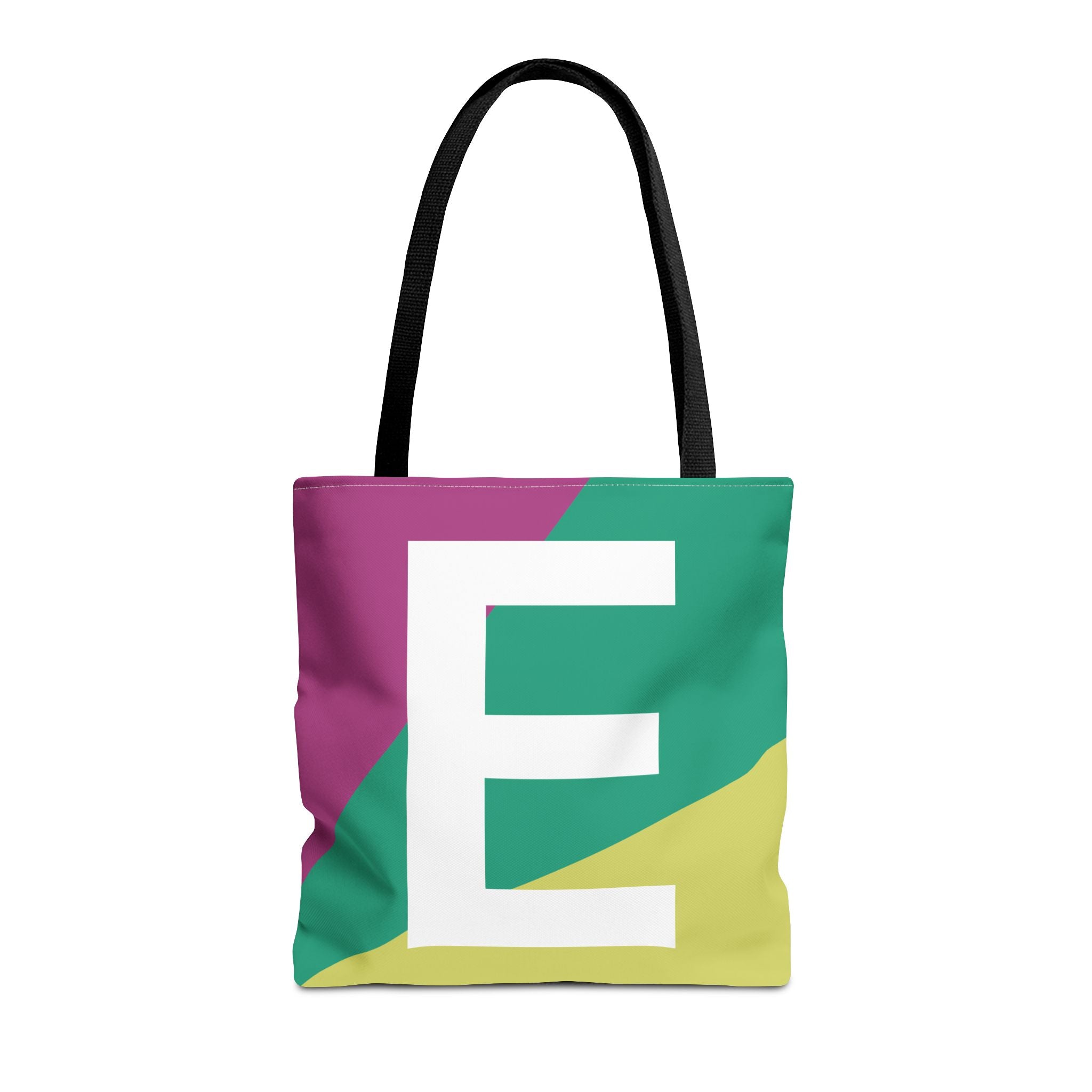 Monogram 'E' Colorblock Tote Bag — Personalized Initial E Shoulder Tote