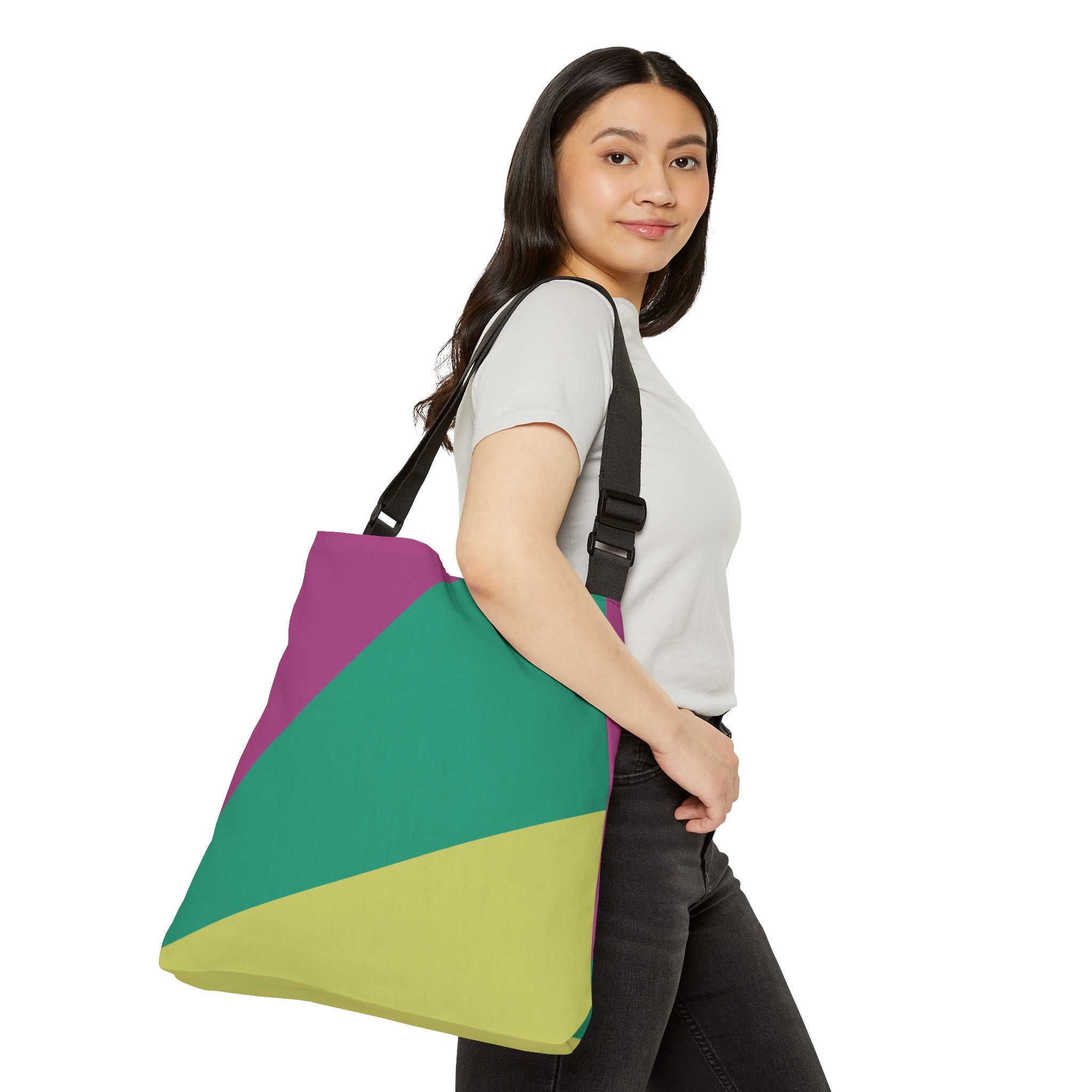 Colorblock Geometric Tote Bag — Adjustable Strap, Bright Abstract Pattern