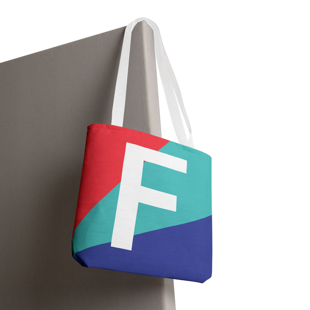 Monogram 'F' Colorblock Tote Bag — Personalized Initial F Shoulder Tote