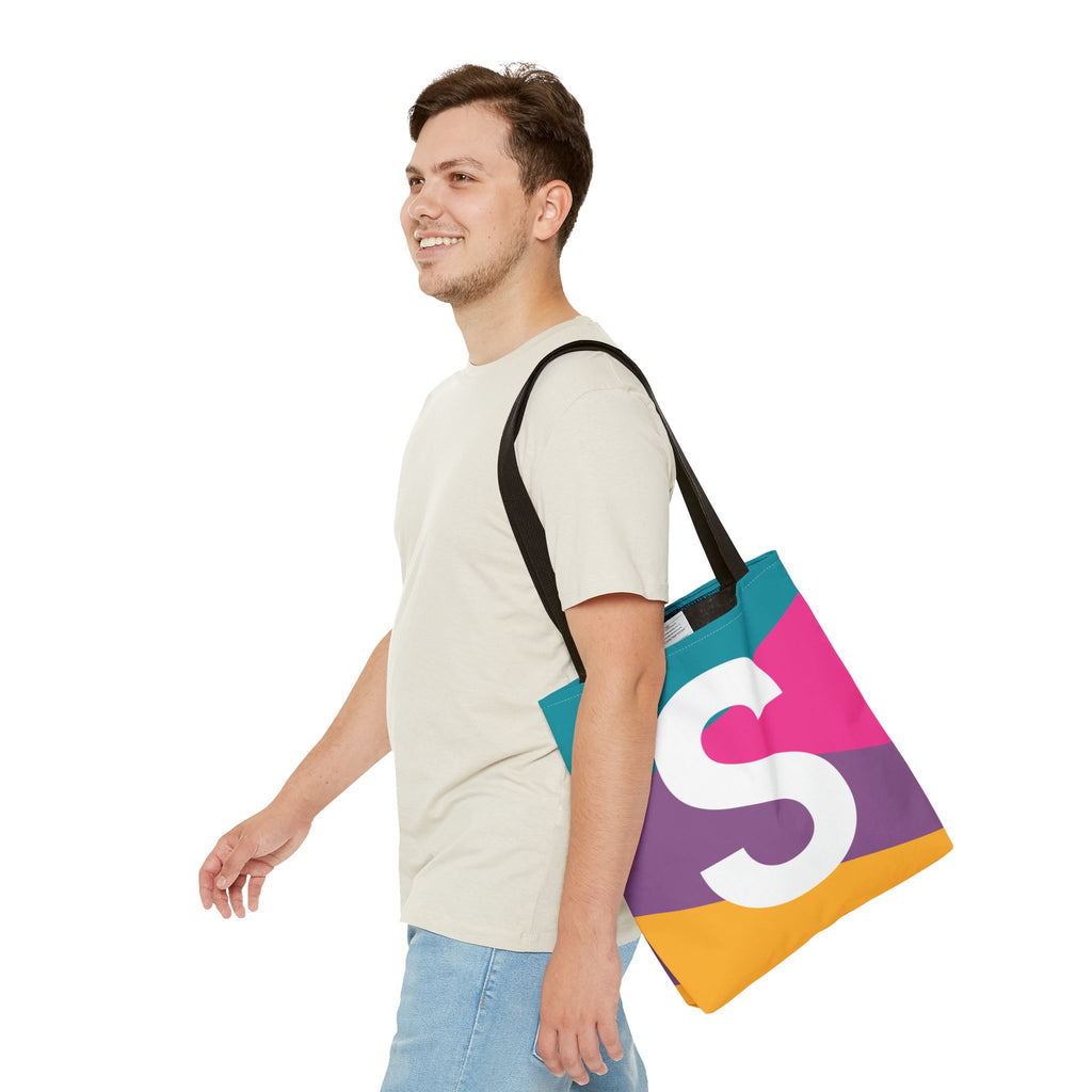 Monogram 'S' Colorblock Tote Bag — Personalized Initial S Shoulder Tote
