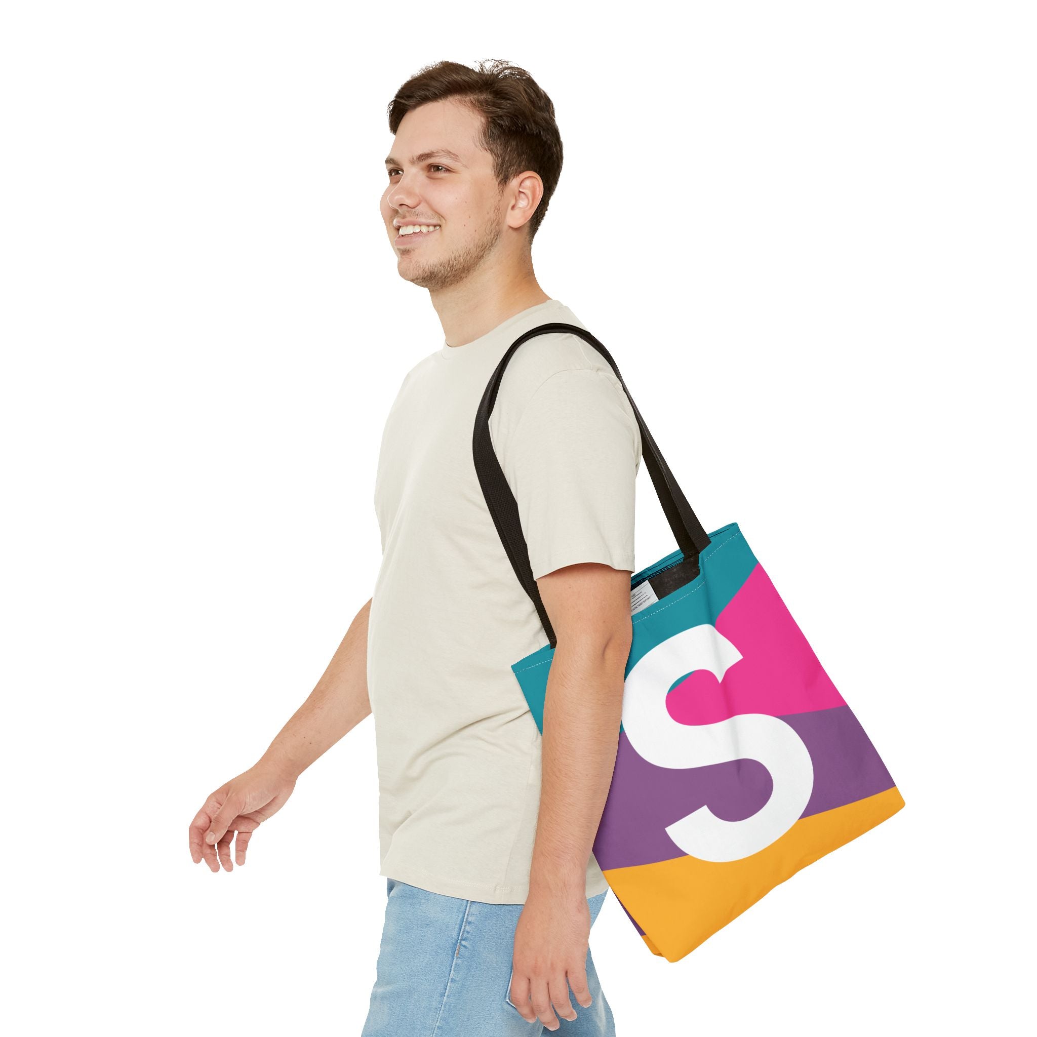 Monogram 'S' Colorblock Tote Bag — Personalized Initial S Shoulder Tote
