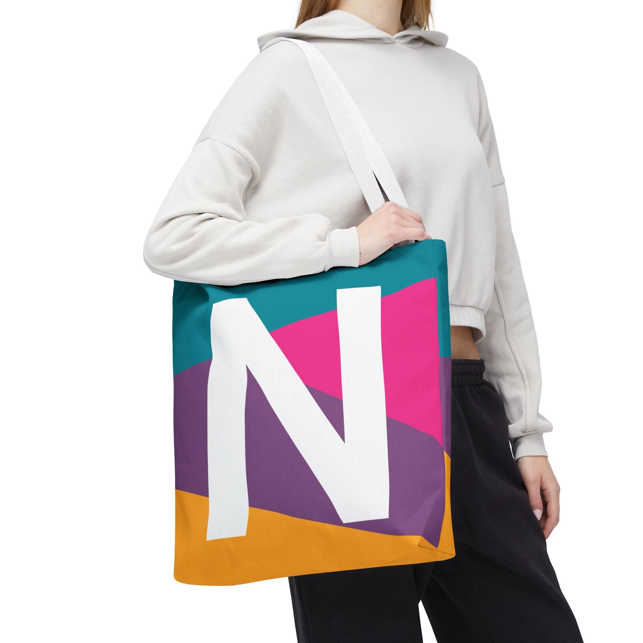 Monogram 'N' Colorblock Tote Bag — Personalized Initial N Shoulder Tote