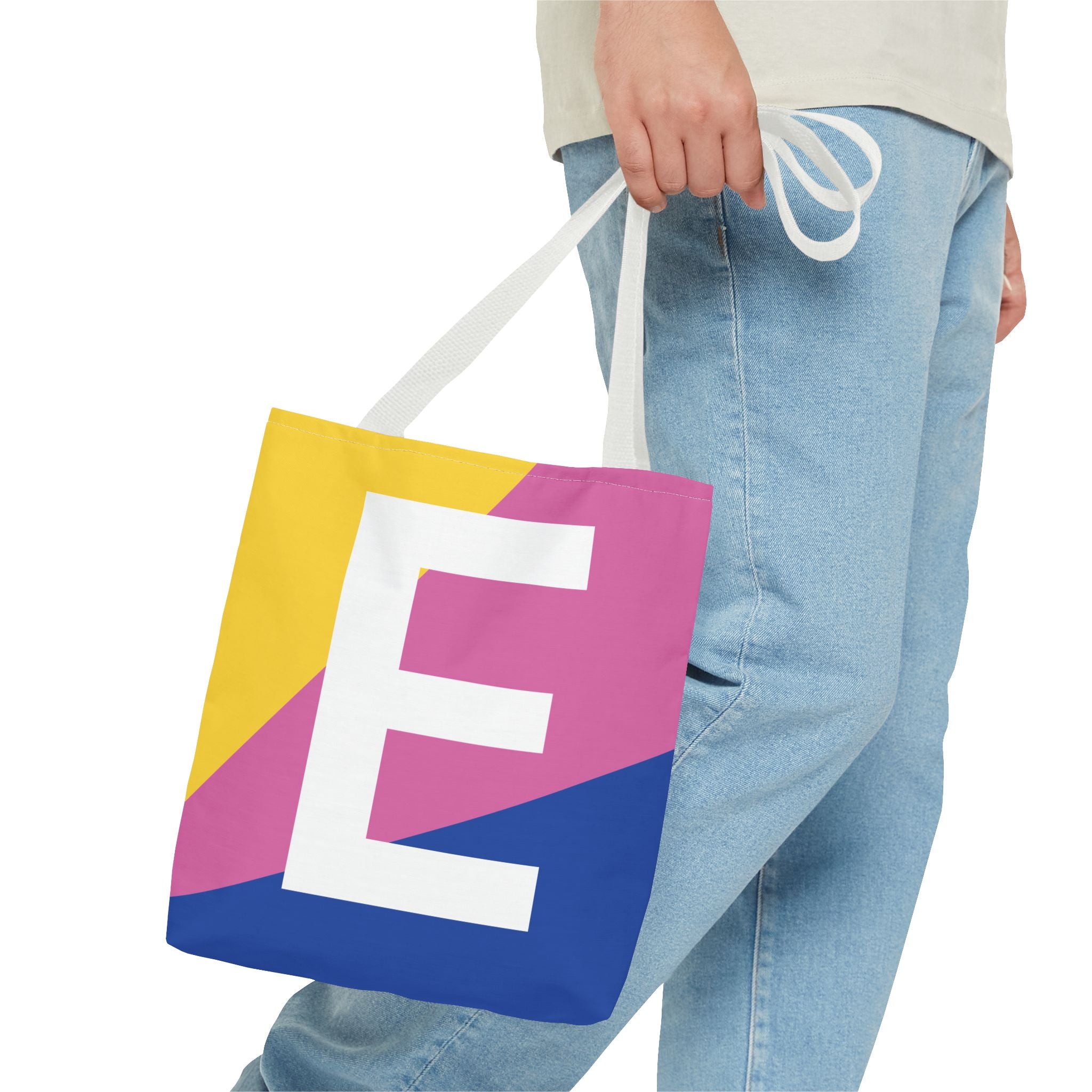 Monogram 'E' Colorblock Tote Bag — Personalized Initial E Shoulder Tote