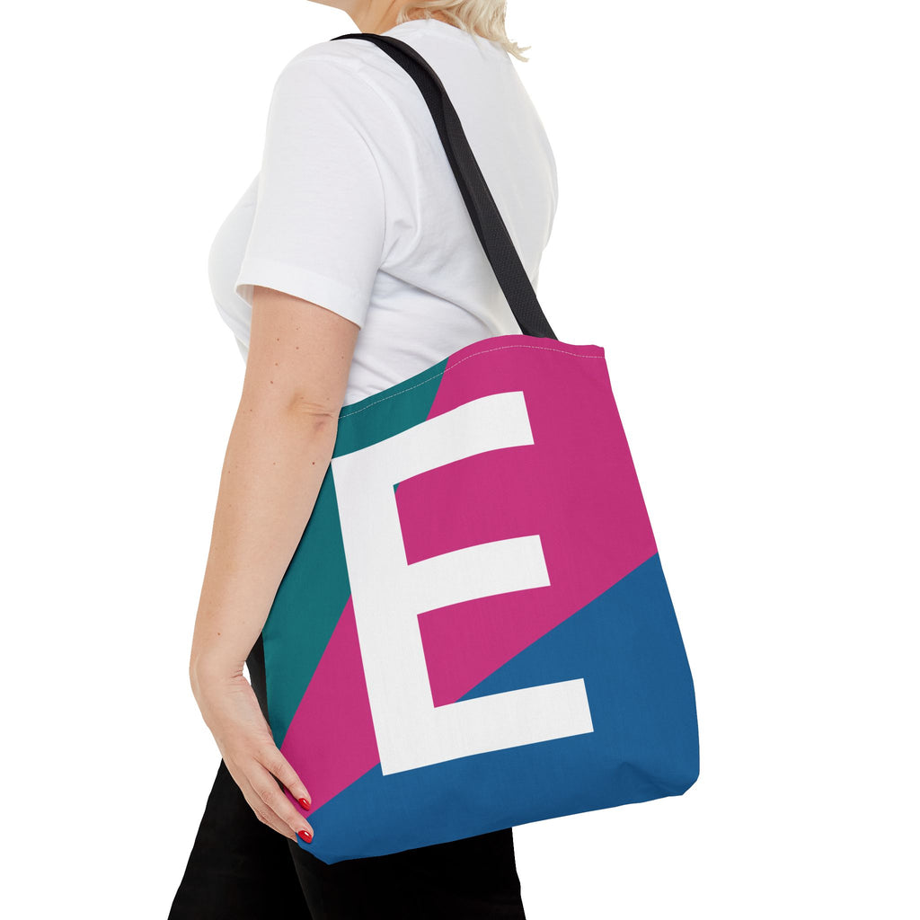 Monogram 'E' Colorblock Tote Bag — Personalized Initial E Shoulder Tote
