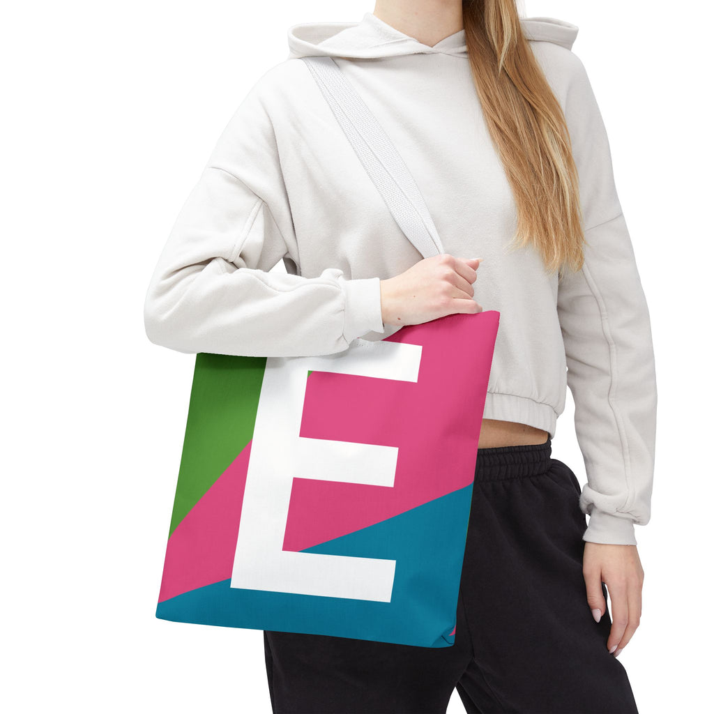 Monogram 'E' Colorblock Tote Bag — Personalized Initial E Shoulder Tote