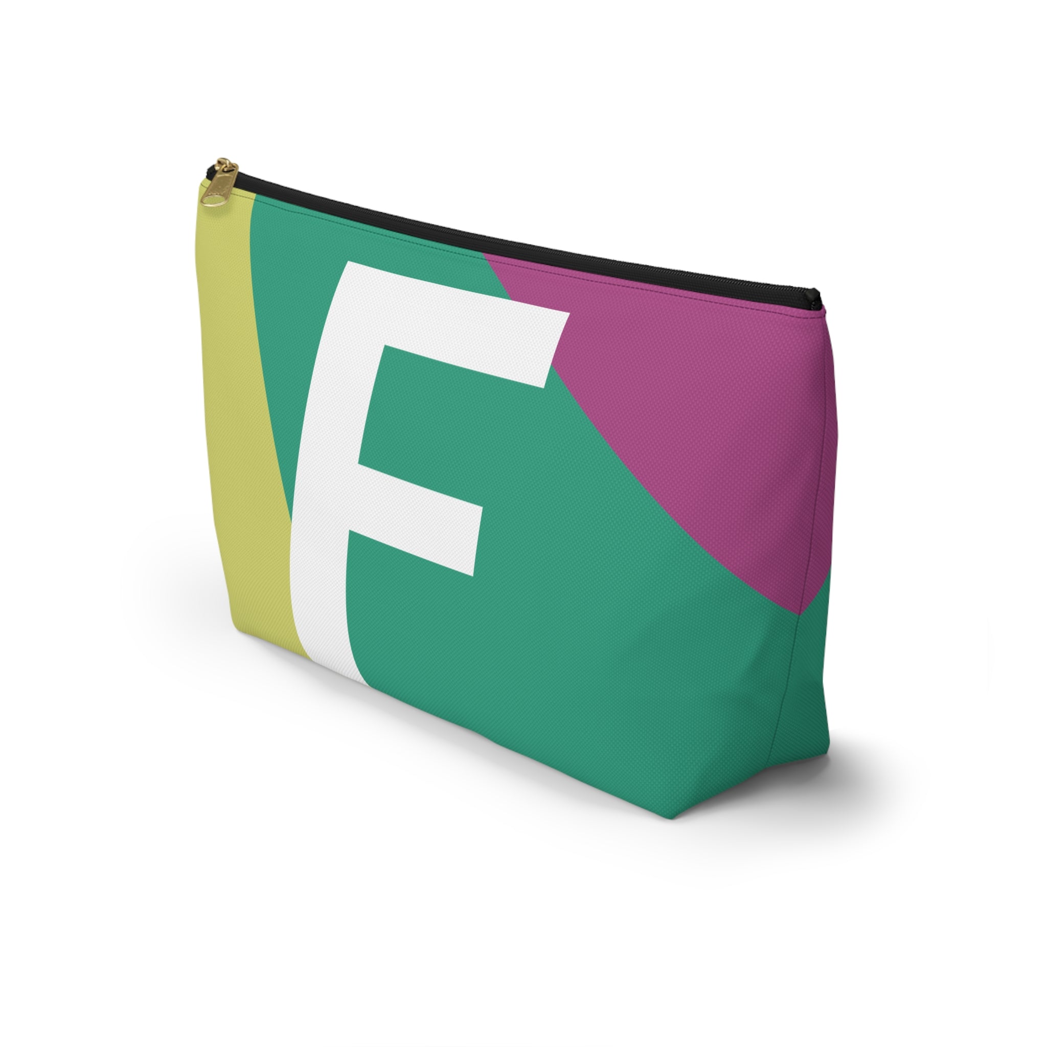 Initials Colorblock Accessory Pouch — Monogram F T-Bottom Cosmetic Bag