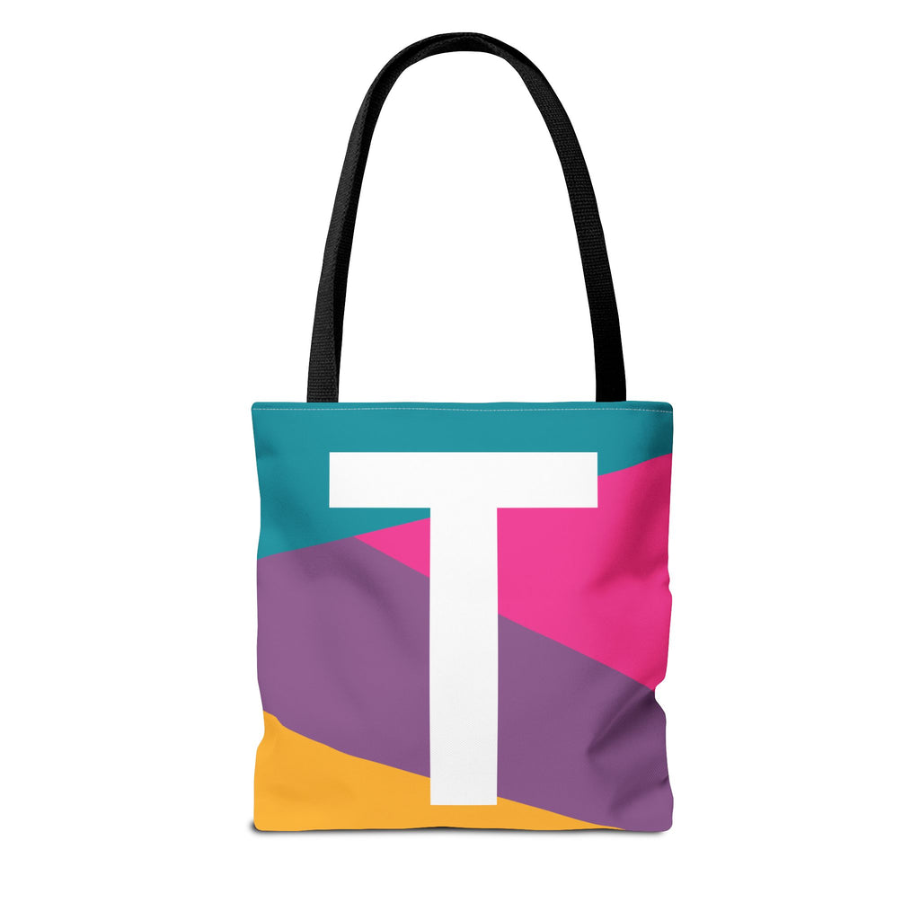 Monogram 'T' Colorblock Tote Bag — Personalized Initial T Shoulder Tote