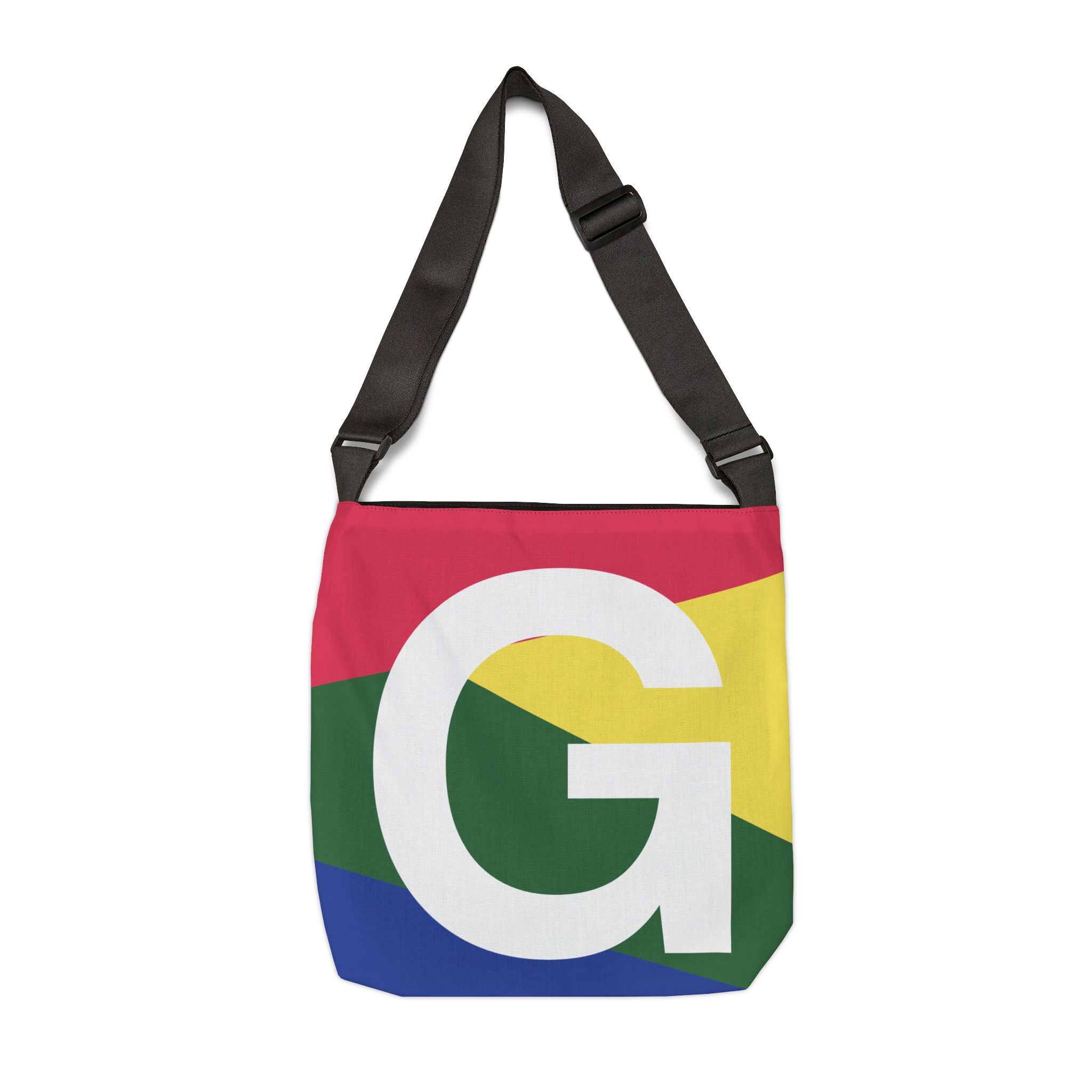Initial Letter 'G' Colorblock Adjustable Tote Bag — Monogram Alphabet Shoulder Bag