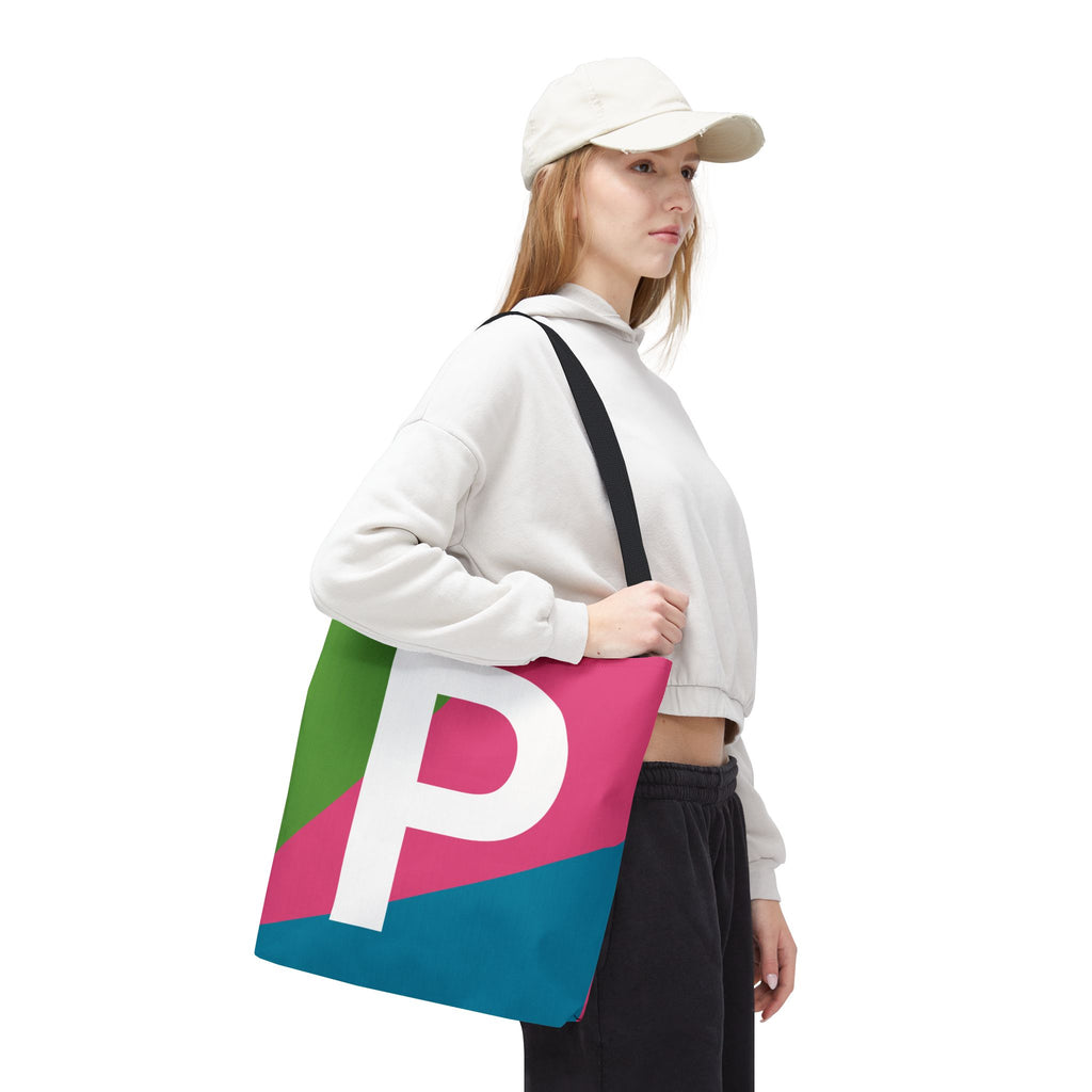 Monogram 'P' Colorblock Tote Bag — Personalized Initial P Shoulder Tote