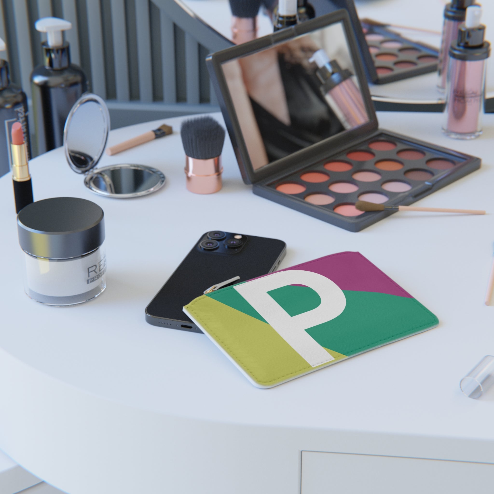 Initial P Mini Clutch — Colorblock Monogram Wristlet Wallet