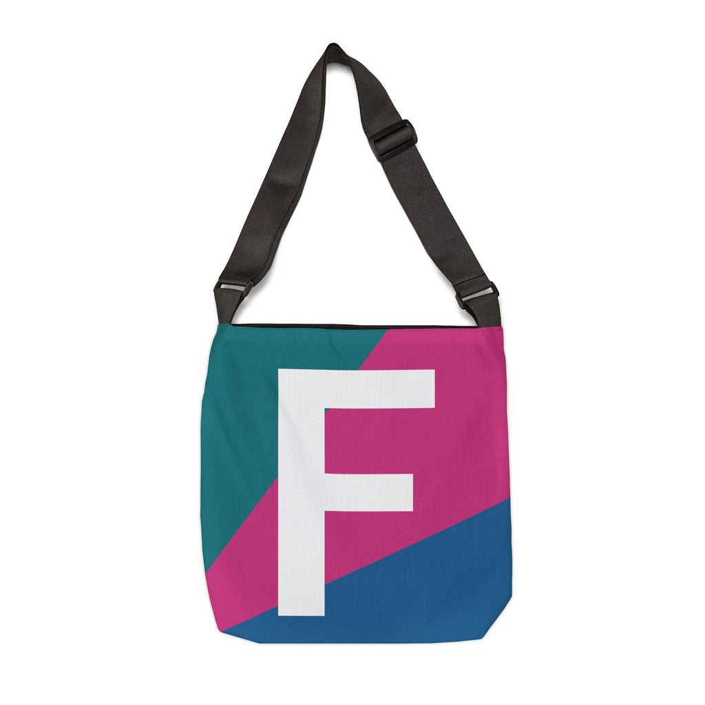Initial Letter 'F' Colorblock Adjustable Tote Bag — Monogram Alphabet Shoulder Bag