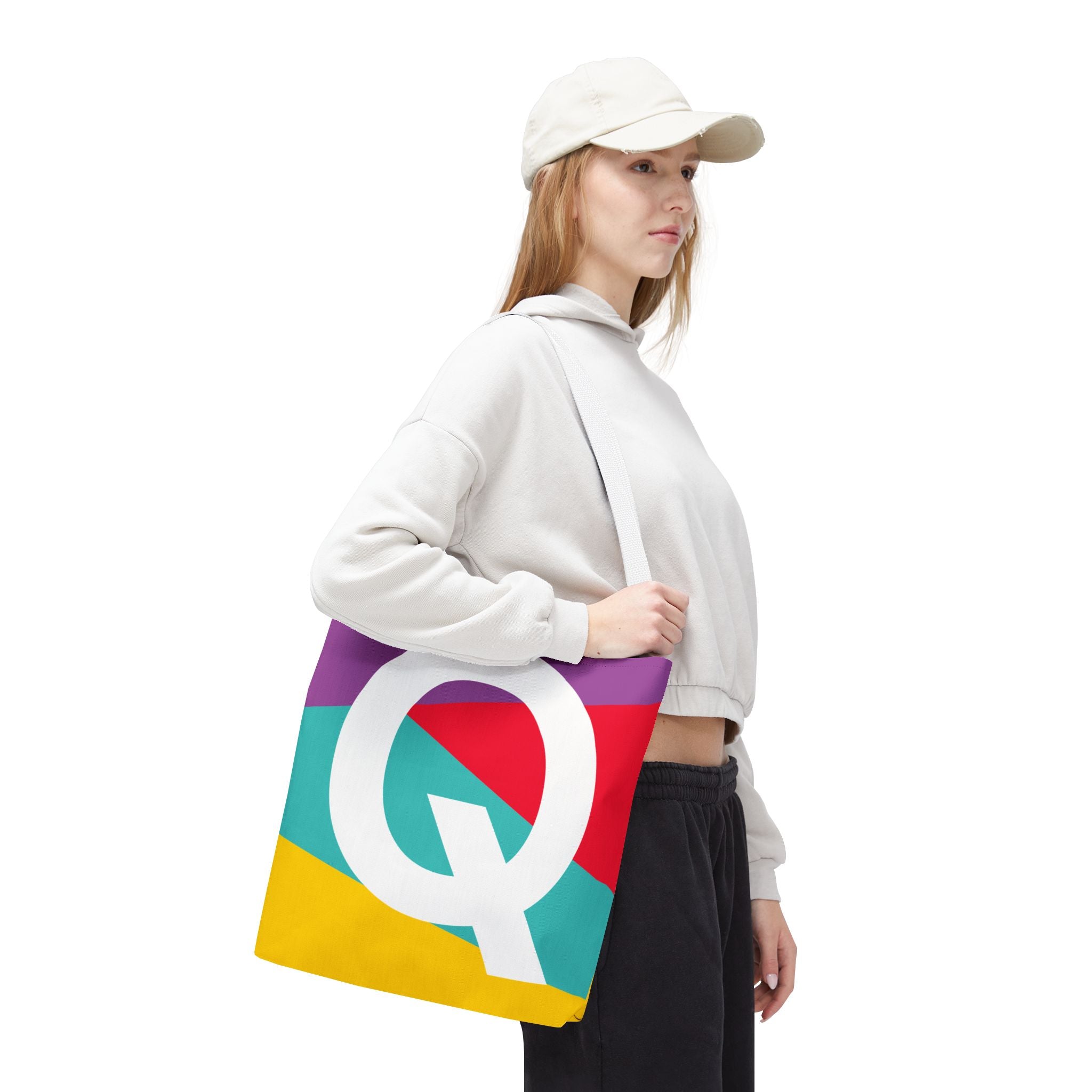 Monogram 'Q' Colorblock Tote Bag — Personalized Initial Q Shoulder Tote