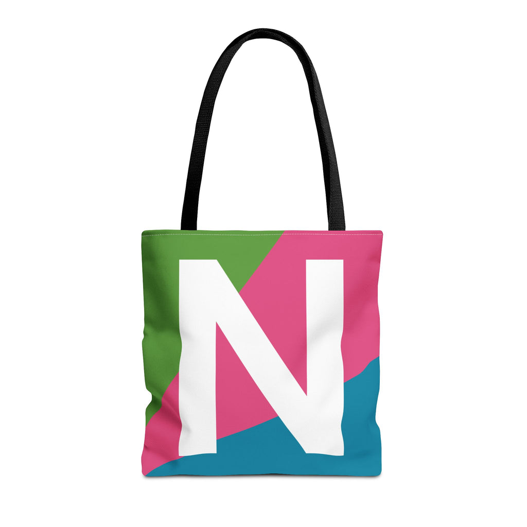 Monogram 'N' Colorblock Tote Bag — Personalized Initial N Shoulder Tote