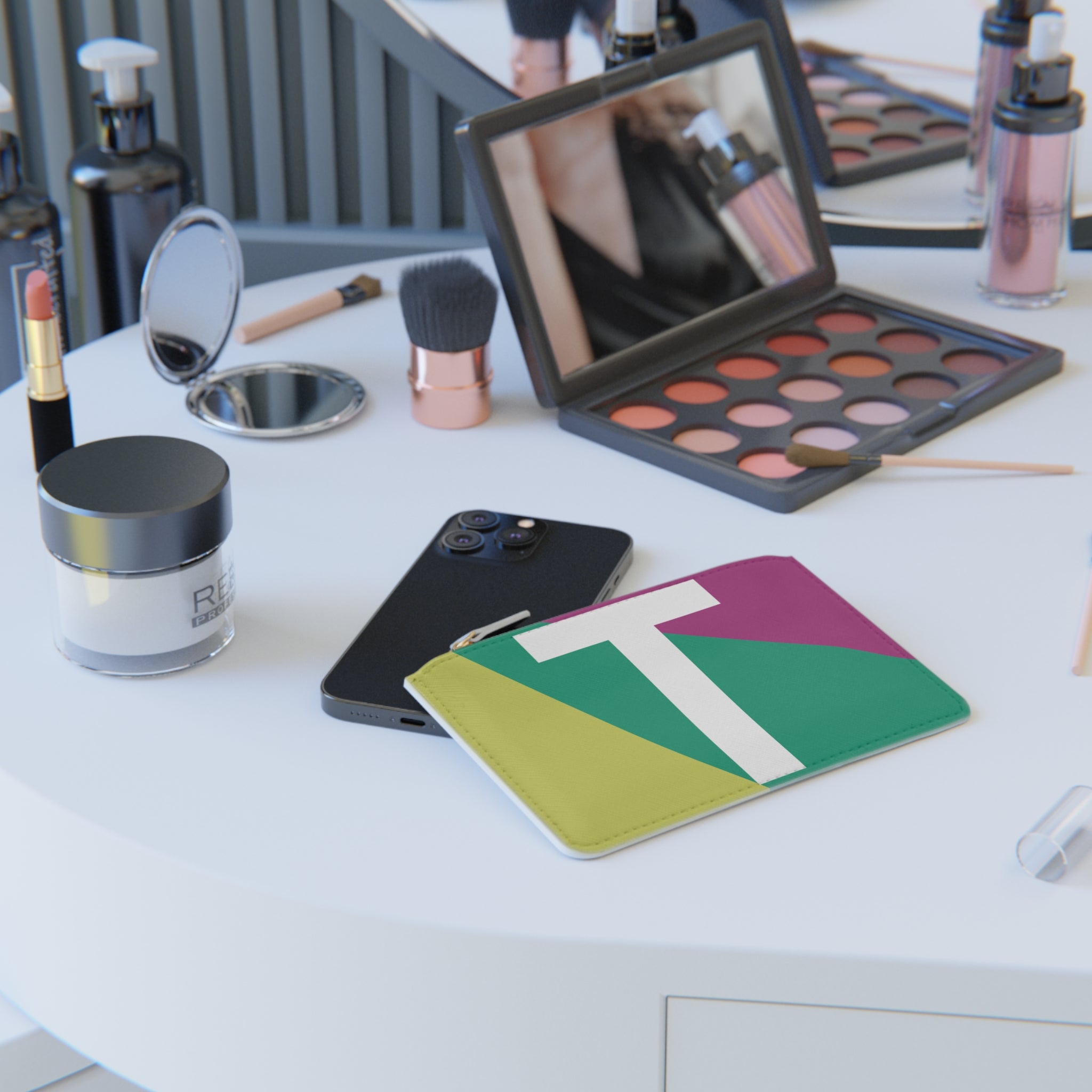 Initial T Mini Clutch — Colorblock Monogram Wristlet Wallet