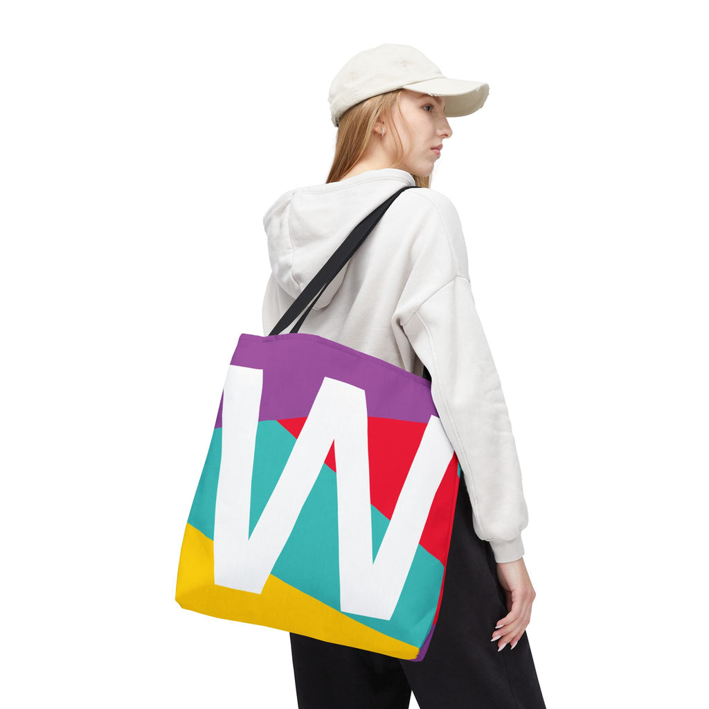 Monogram 'W' Colorblock Tote Bag — Personalized Initial W Shoulder Tote