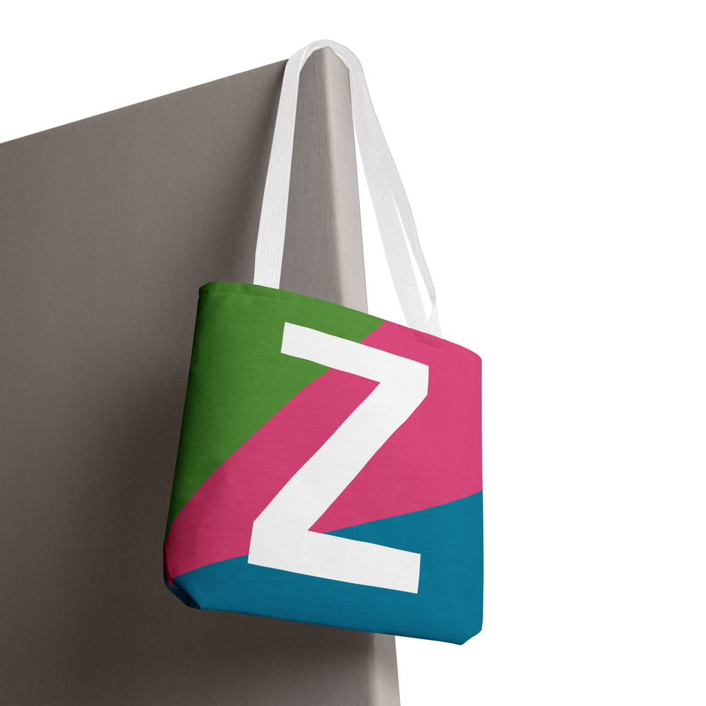 Monogram 'Z' Colorblock Tote Bag — Personalized Initial Z Shoulder Tote