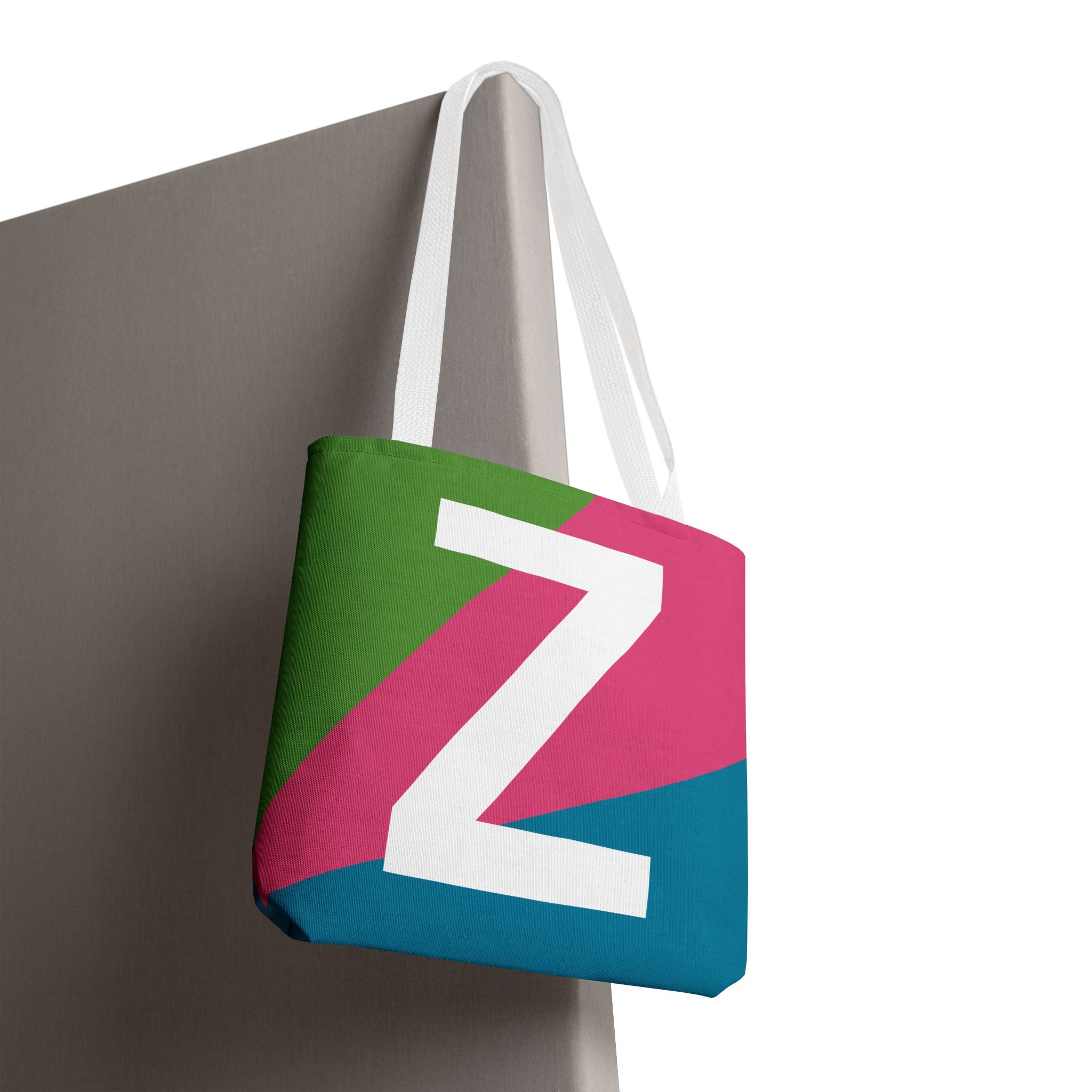Monogram 'Z' Colorblock Tote Bag — Personalized Initial Z Shoulder Tote