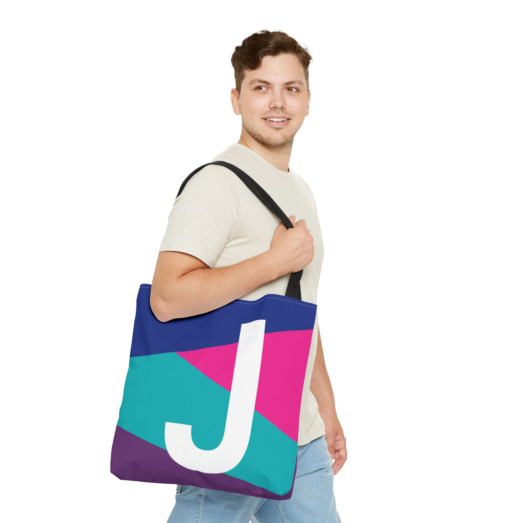 Monogram 'J' Colorblock Tote Bag — Personalized Initial J Shoulder Tote