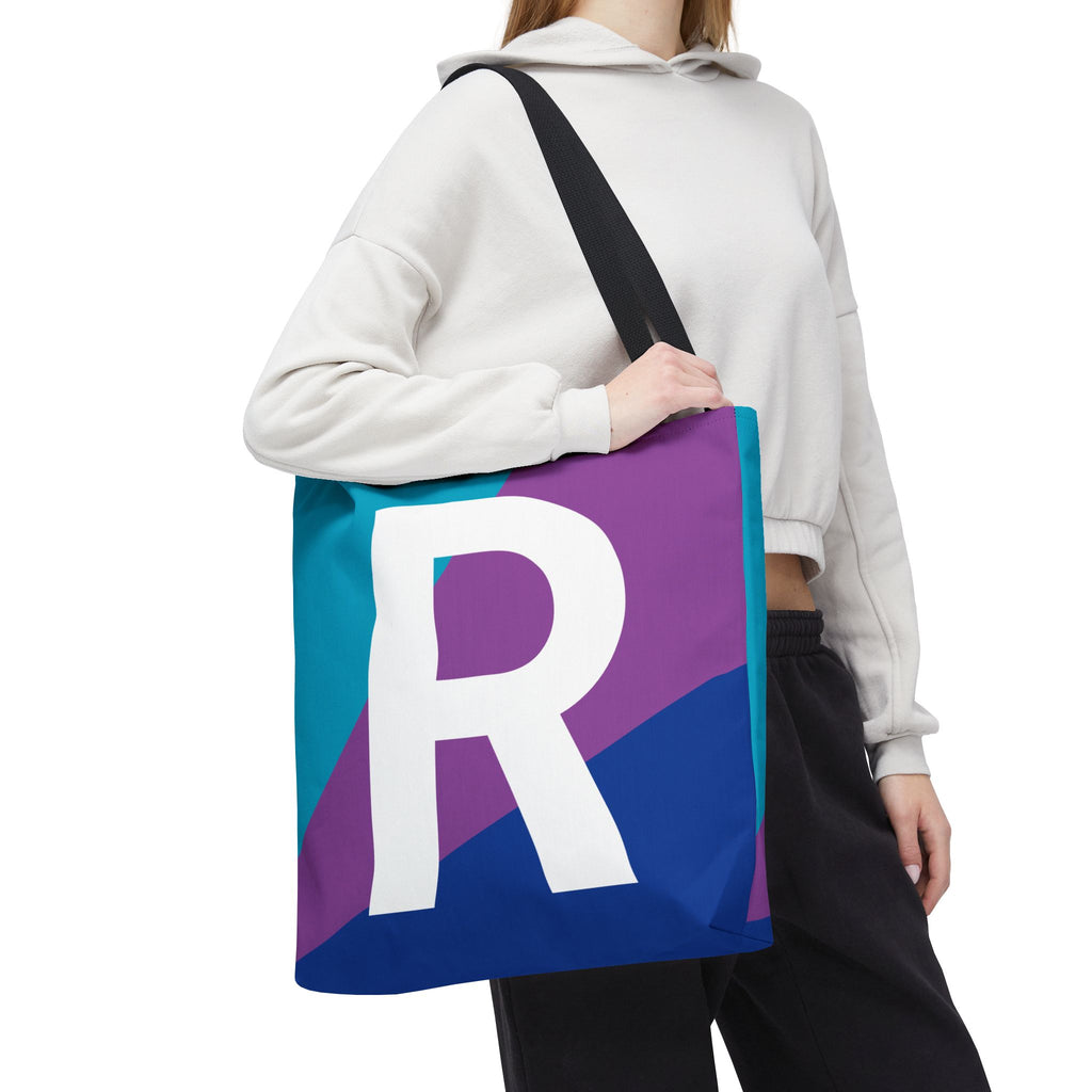 Monogram 'R' Colorblock Tote Bag — Personalized Initial R Shoulder Tote