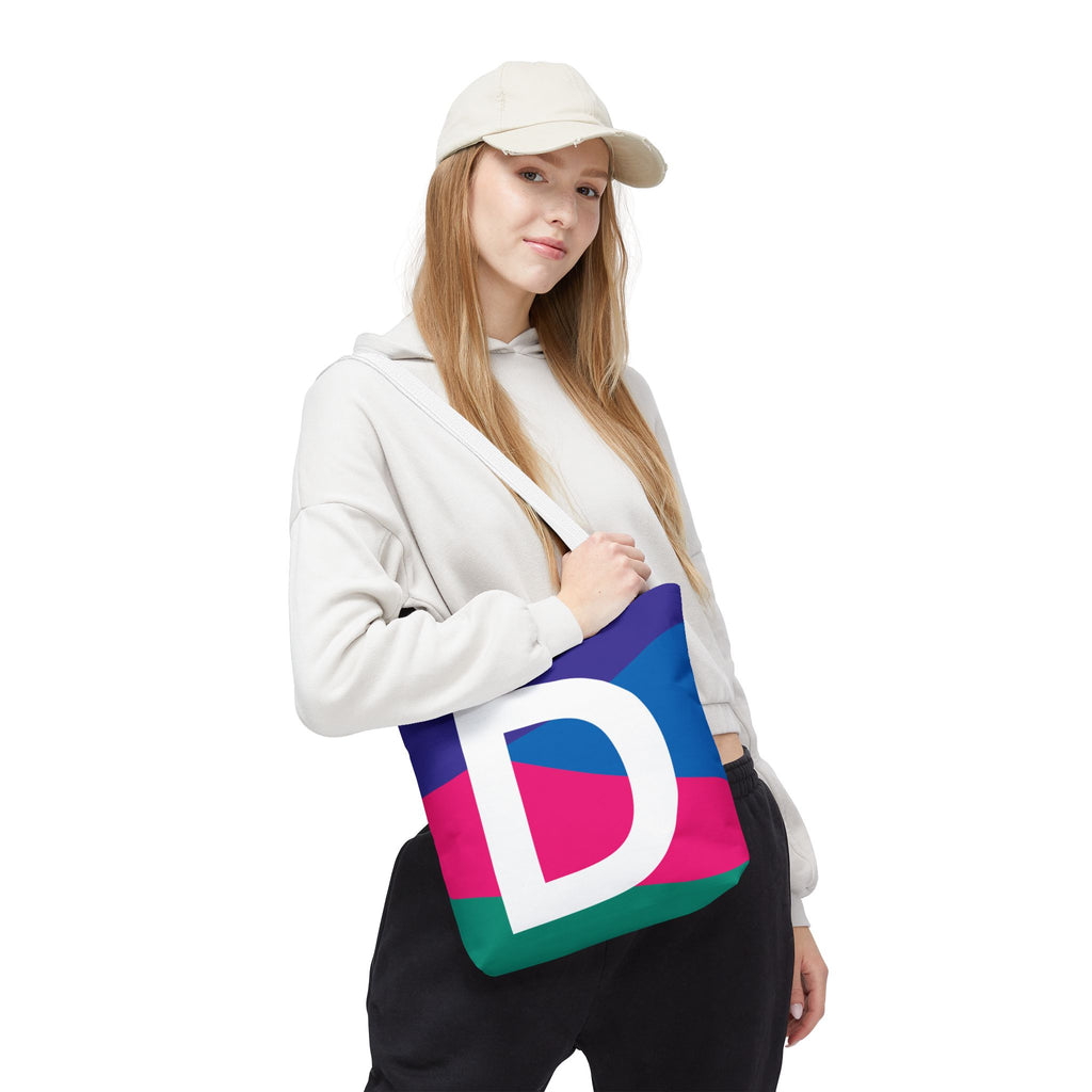 Monogram 'D' Colorblock Tote Bag — Personalized Initial D Shoulder Tote