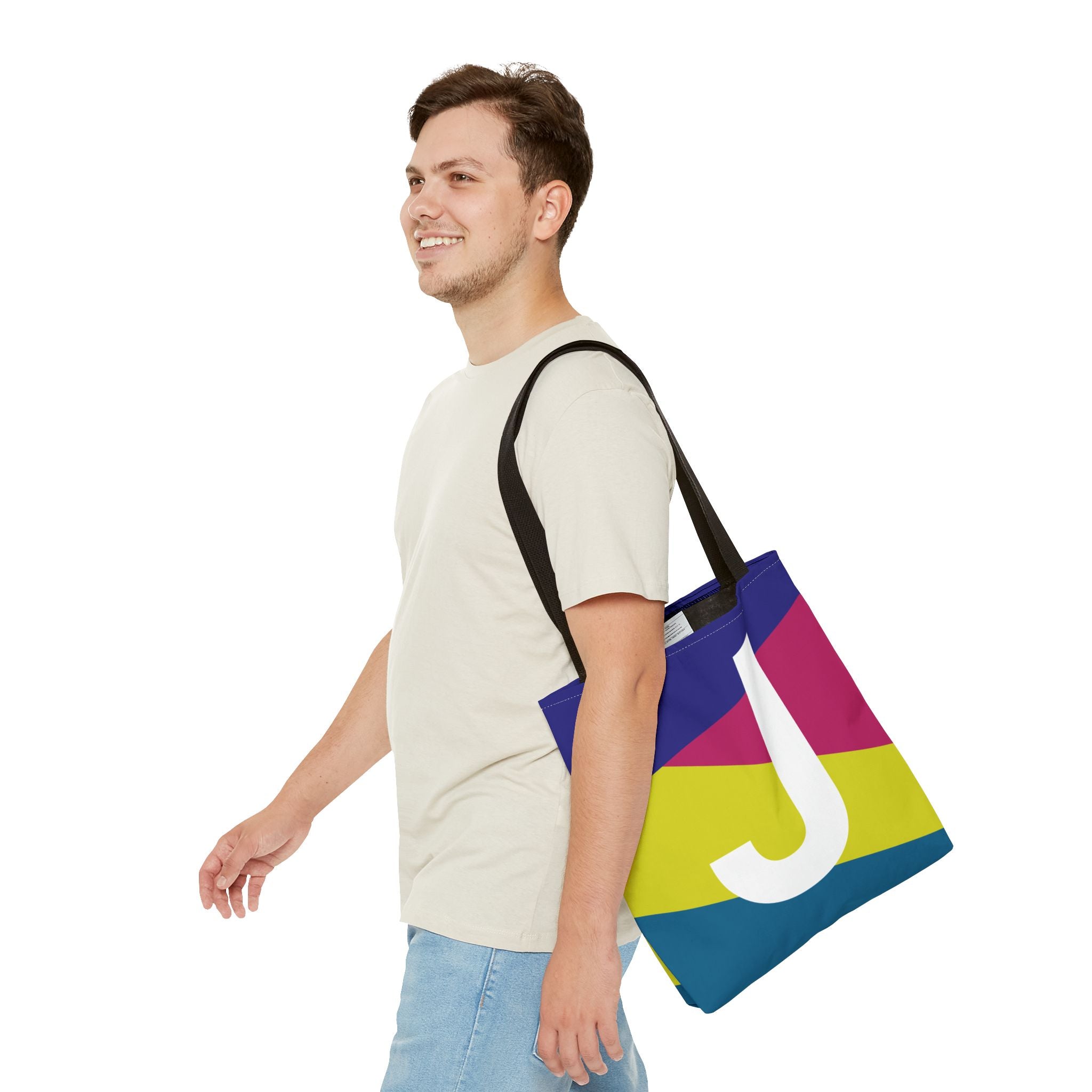 Monogram 'J' Colorblock Tote Bag — Personalized Initial J Shoulder Tote