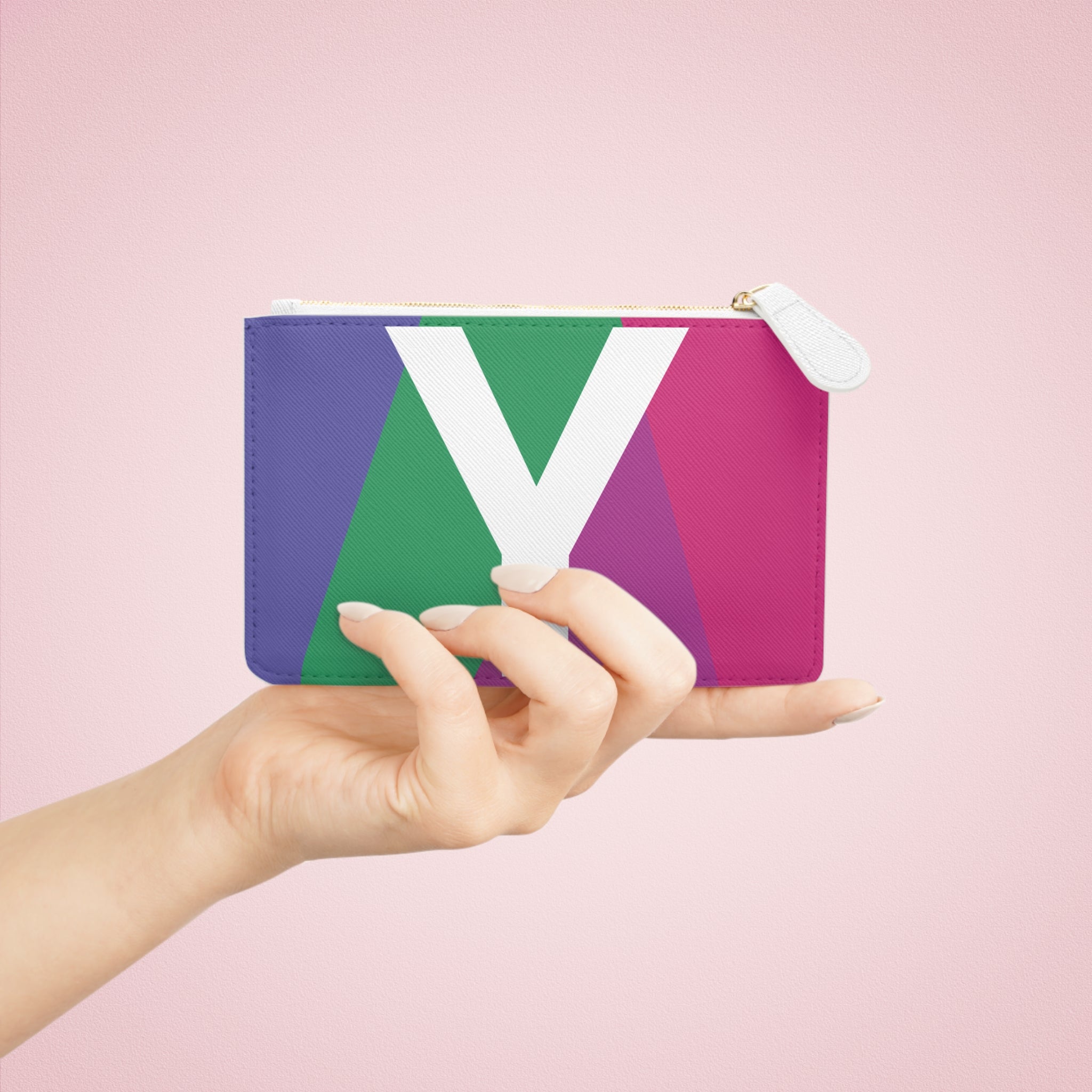 Initial Y Mini Clutch — Colorblock Monogram Wristlet Wallet