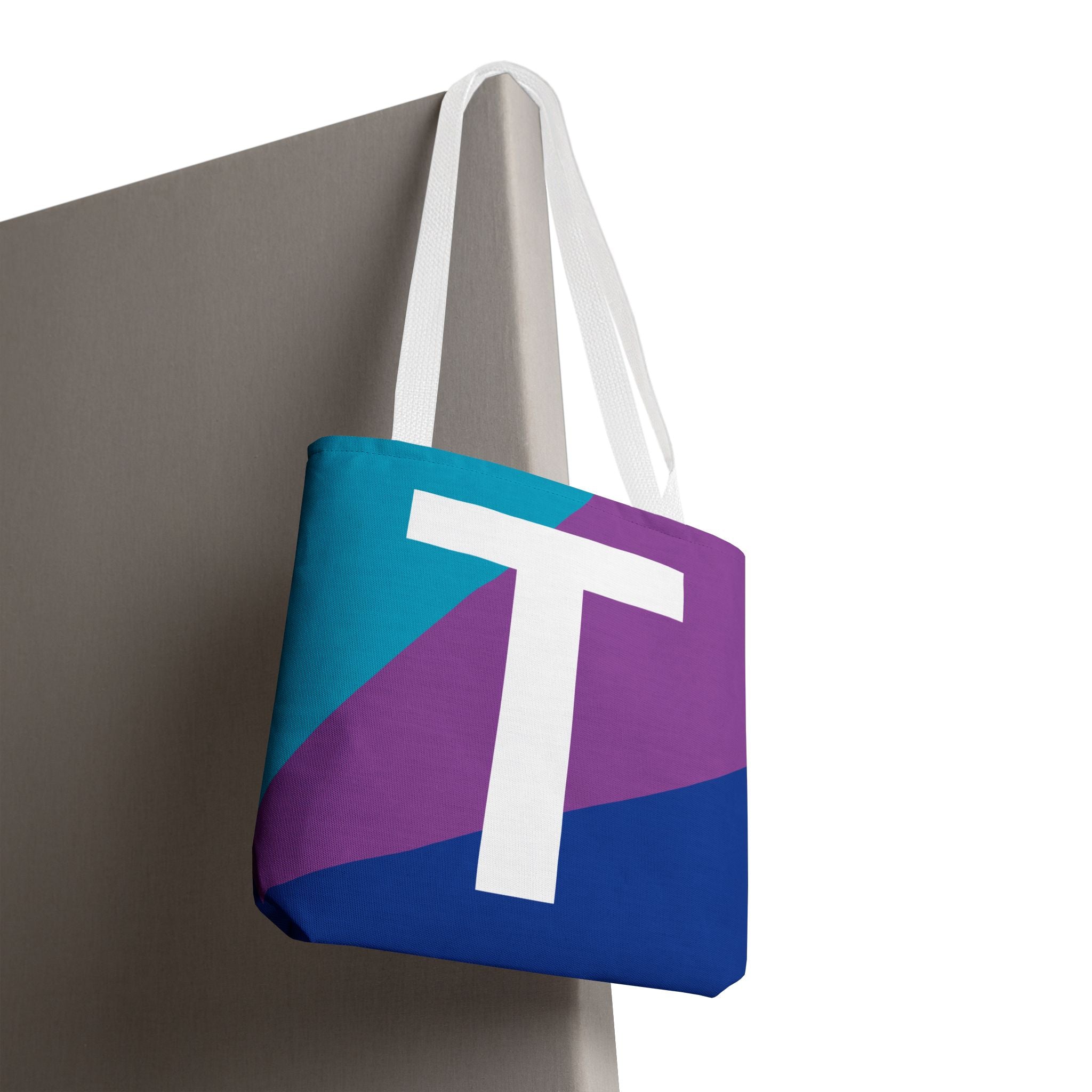 Monogram 'T' Colorblock Tote Bag — Personalized Initial T Shoulder Tote