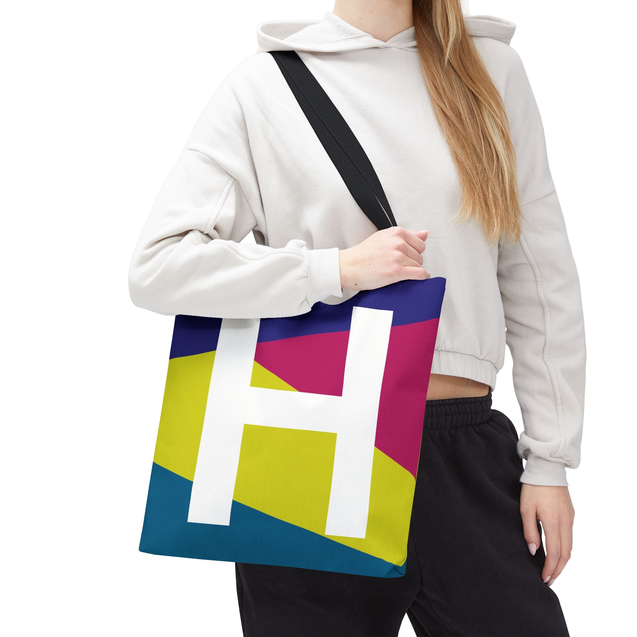Monogram 'H' Colorblock Tote Bag — Personalized Initial H Shoulder Tote
