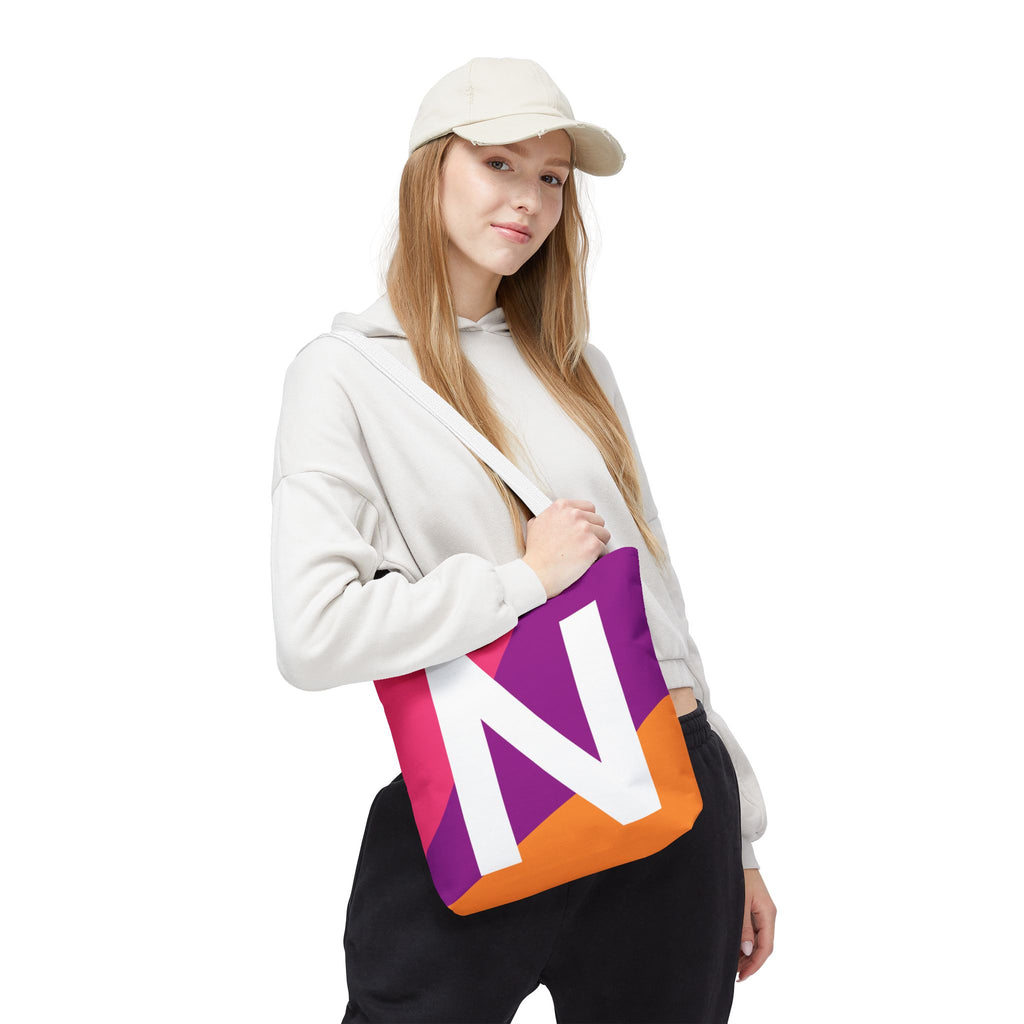 Monogram 'N' Colorblock Tote Bag — Personalized Initial N Shoulder Tote