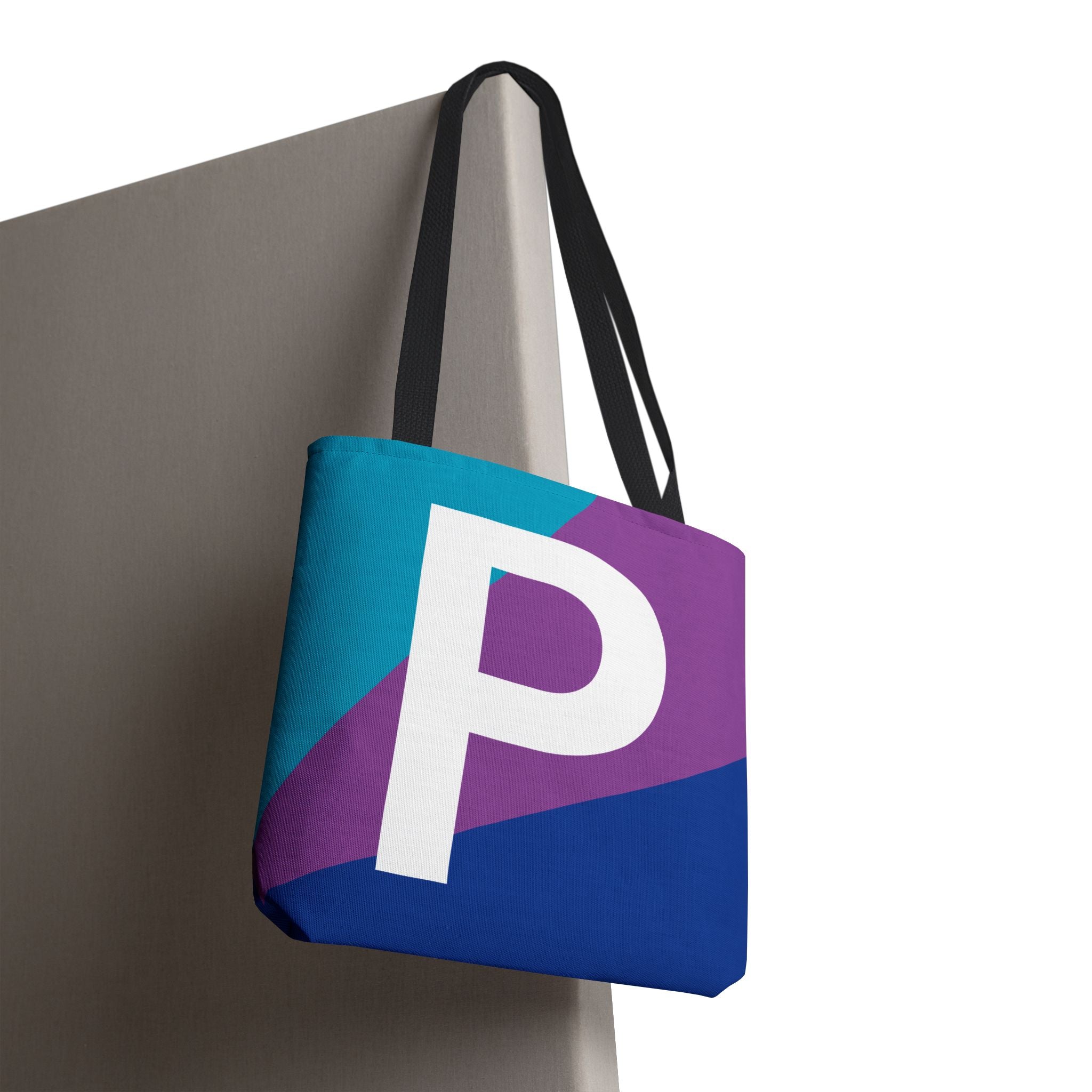 Monogram 'P' Colorblock Tote Bag — Personalized Initial P Shoulder Tote