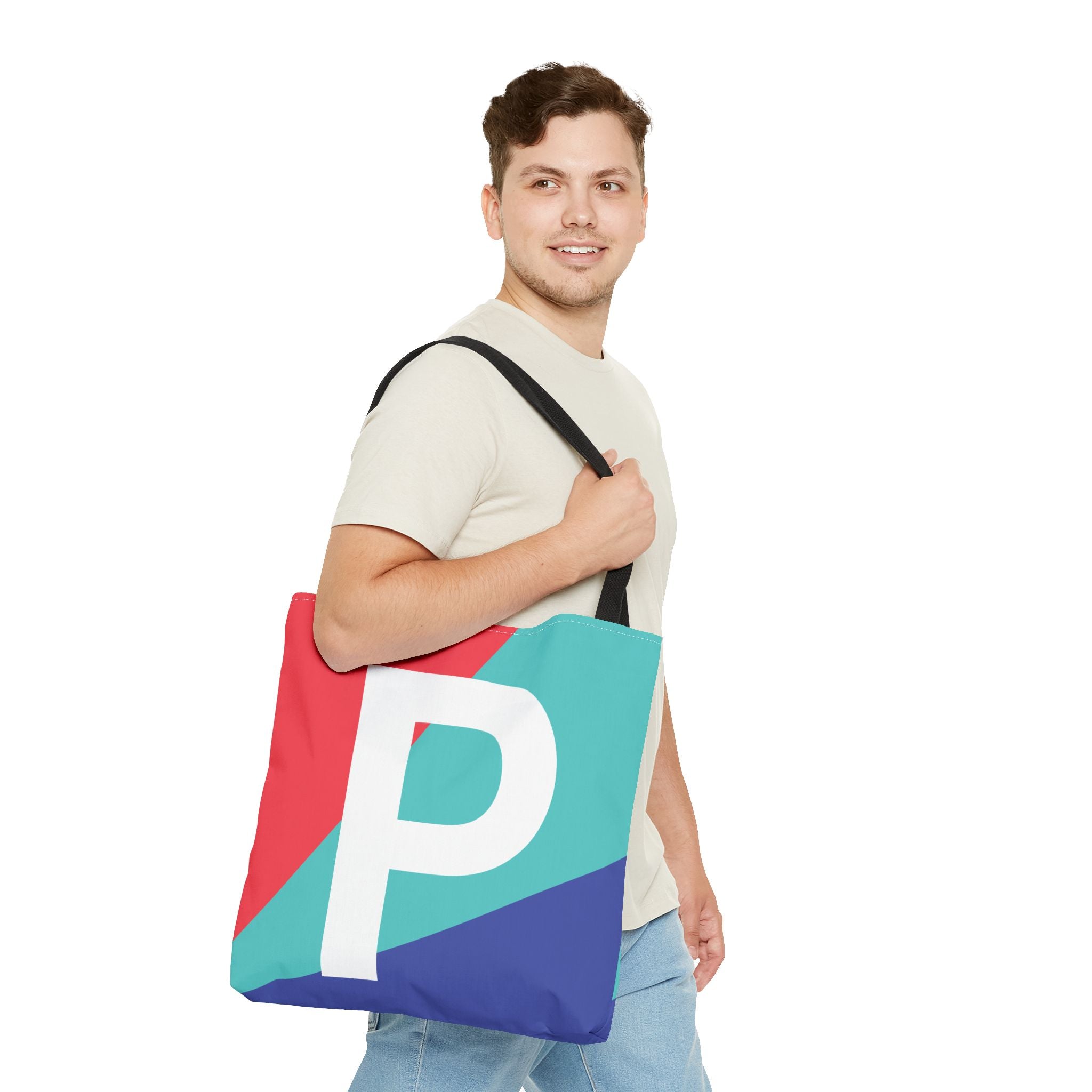 Monogram 'P' Colorblock Tote Bag — Personalized Initial P Shoulder Tote