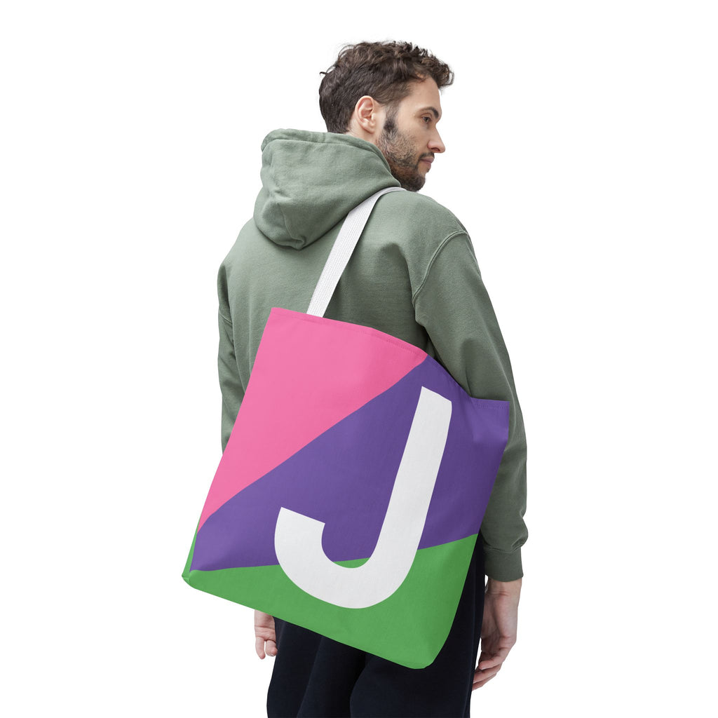 Monogram 'J' Colorblock Tote Bag — Personalized Initial J Shoulder Tote