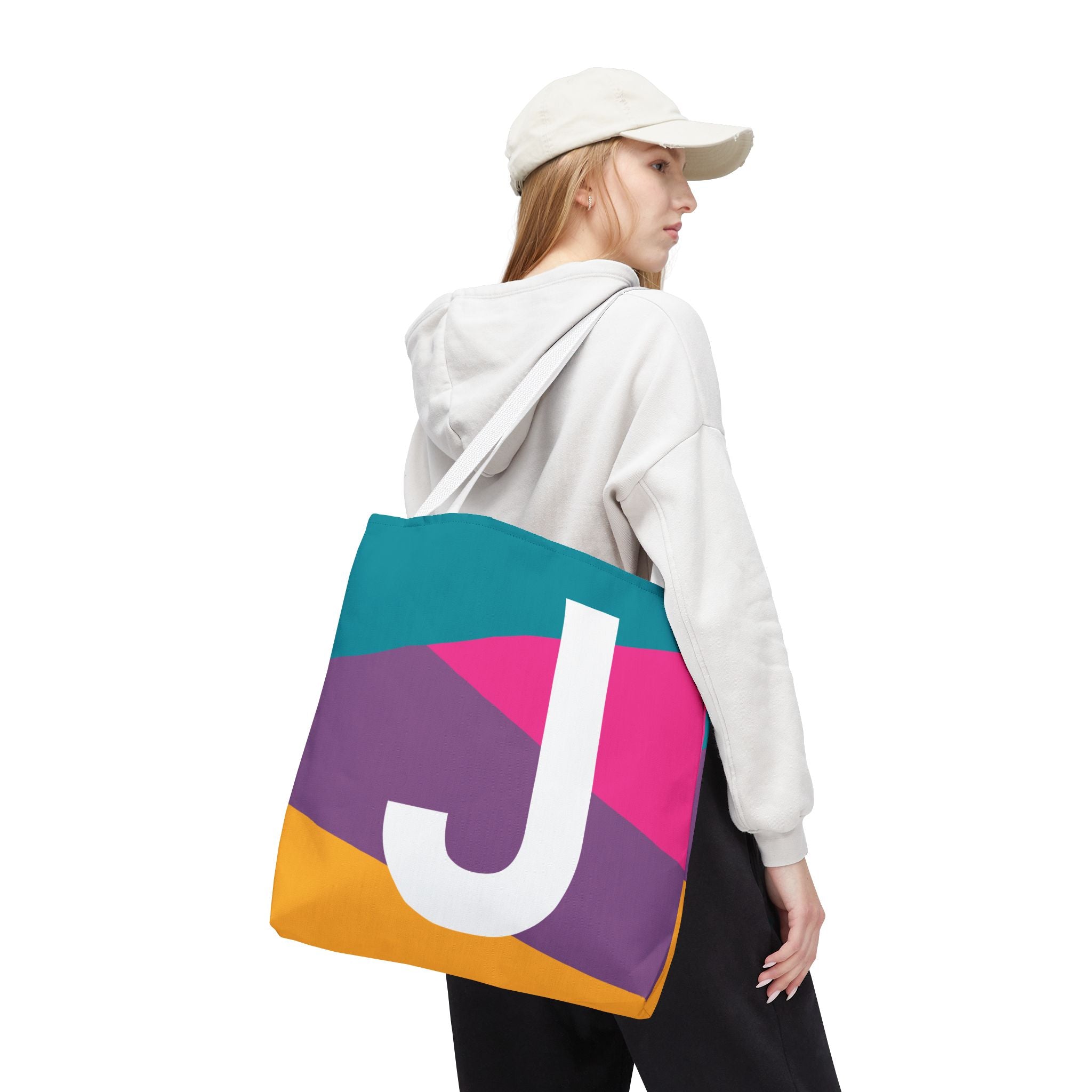 Monogram 'J' Colorblock Tote Bag — Personalized Initial J Shoulder Tote