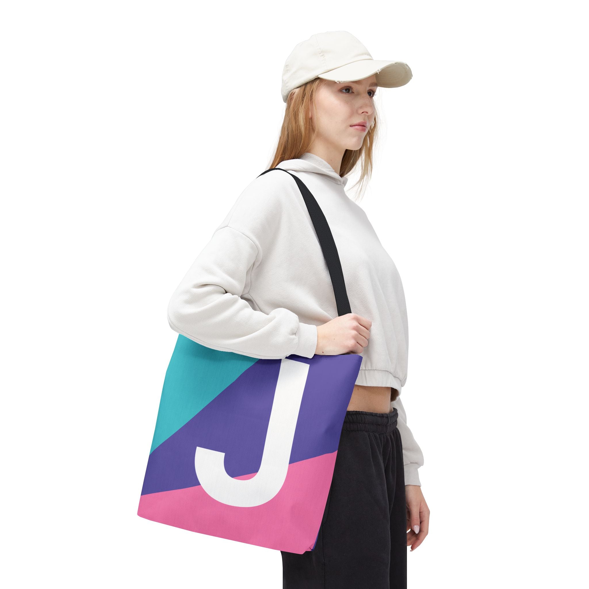 Monogram 'J' Colorblock Tote Bag — Personalized Initial J Shoulder Tote