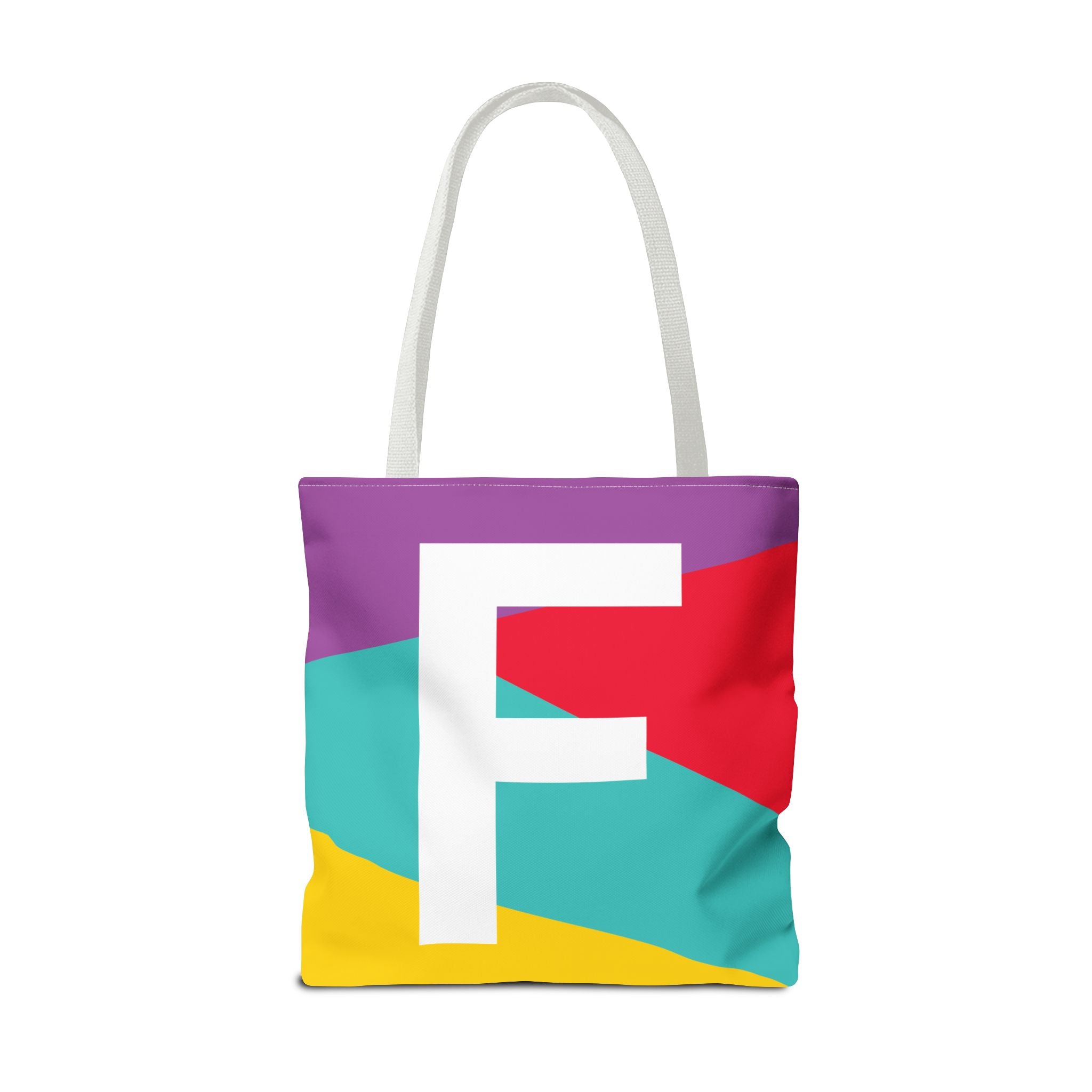 Monogram 'F' Colorblock Tote Bag — Personalized Initial F Shoulder Tote