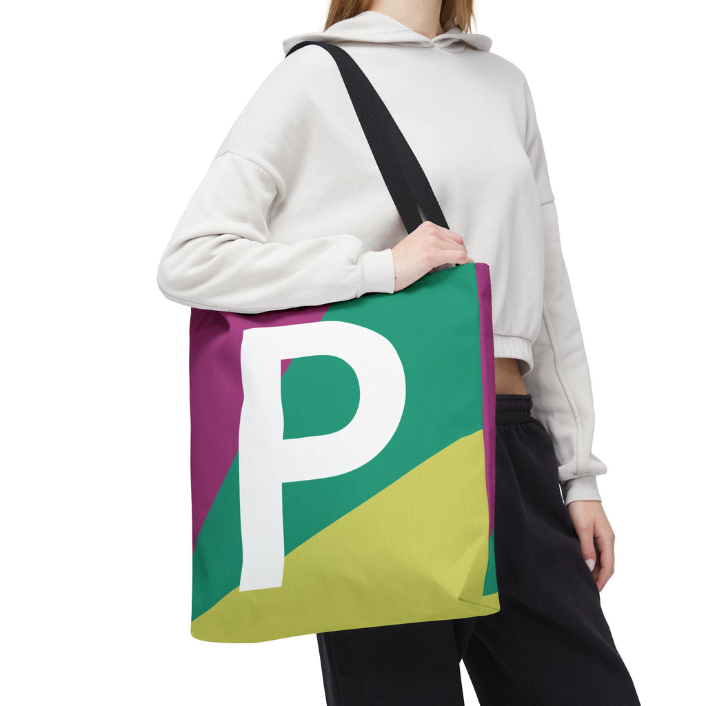 Monogram 'P' Colorblock Tote Bag — Personalized Initial P Shoulder Tote