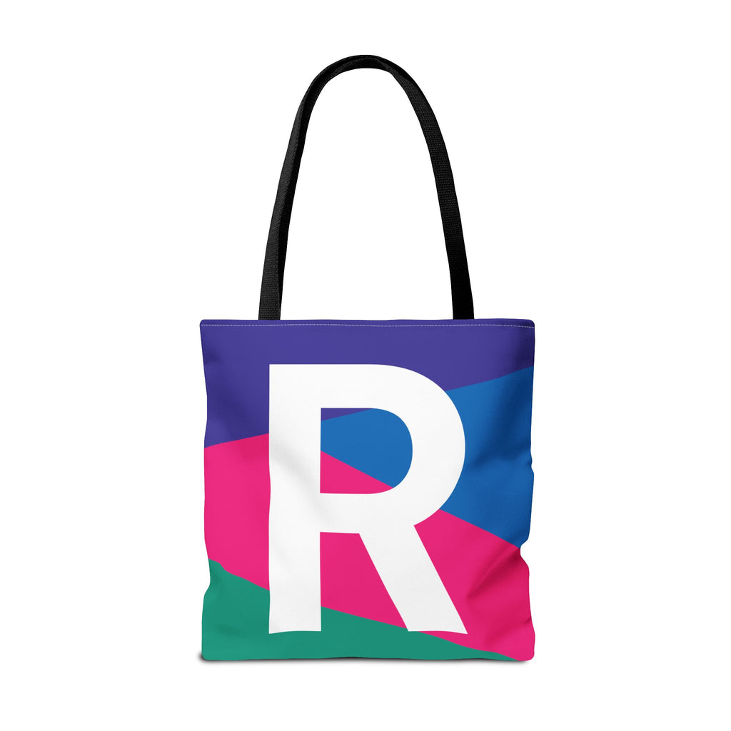Monogram 'R' Colorblock Tote Bag — Personalized Initial R Shoulder Tote