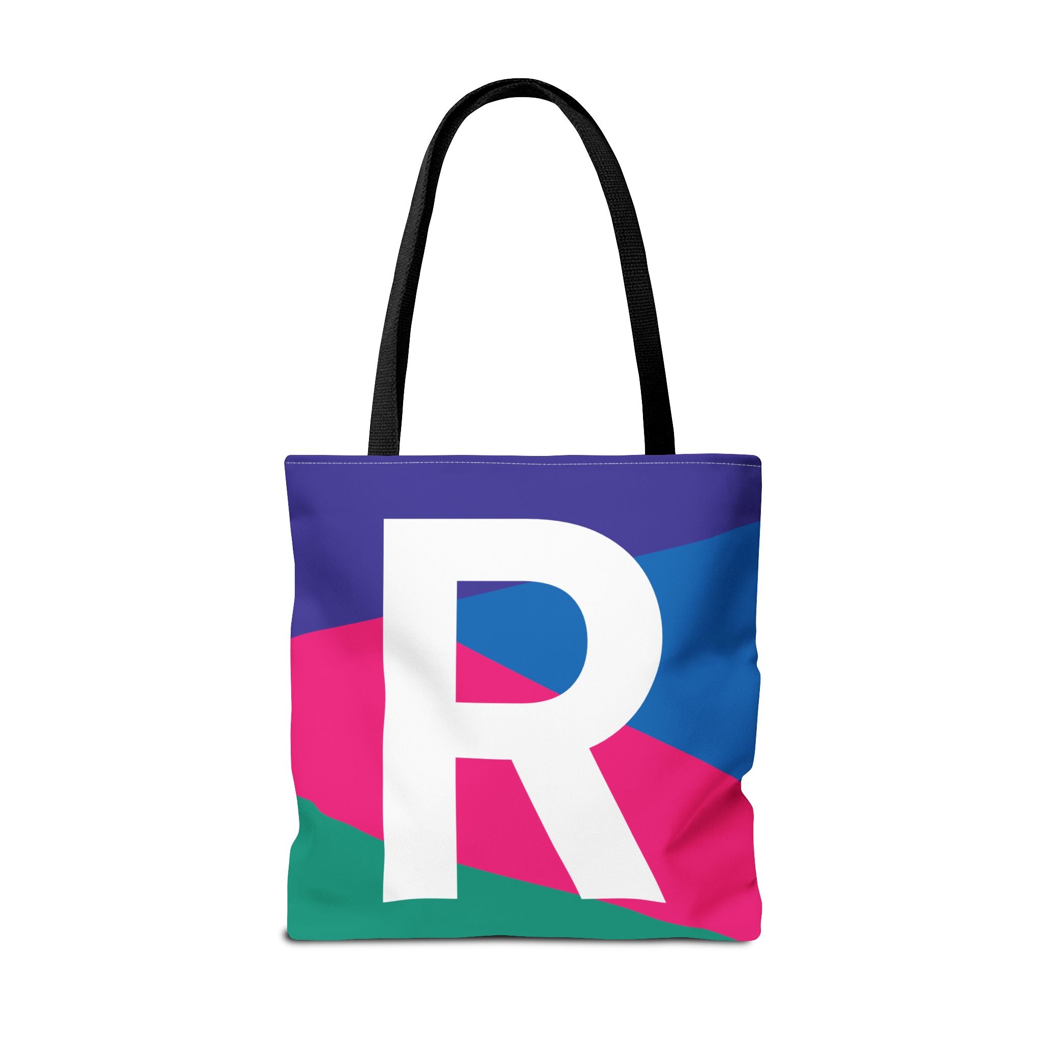 Monogram 'R' Colorblock Tote Bag — Personalized Initial R Shoulder Tote