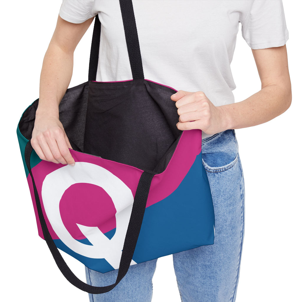 Personalized 'Q' Colorblock Tote Bag — Monogram Weekender Tote