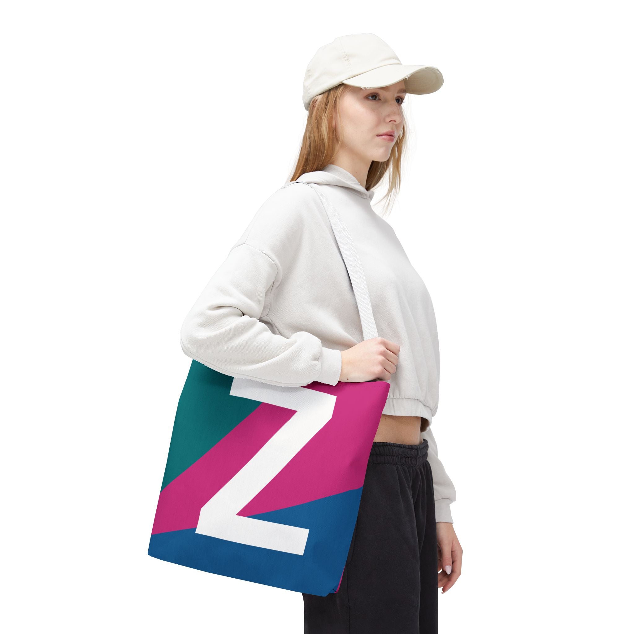 Monogram 'Z' Colorblock Tote Bag — Personalized Initial Z Shoulder Tote