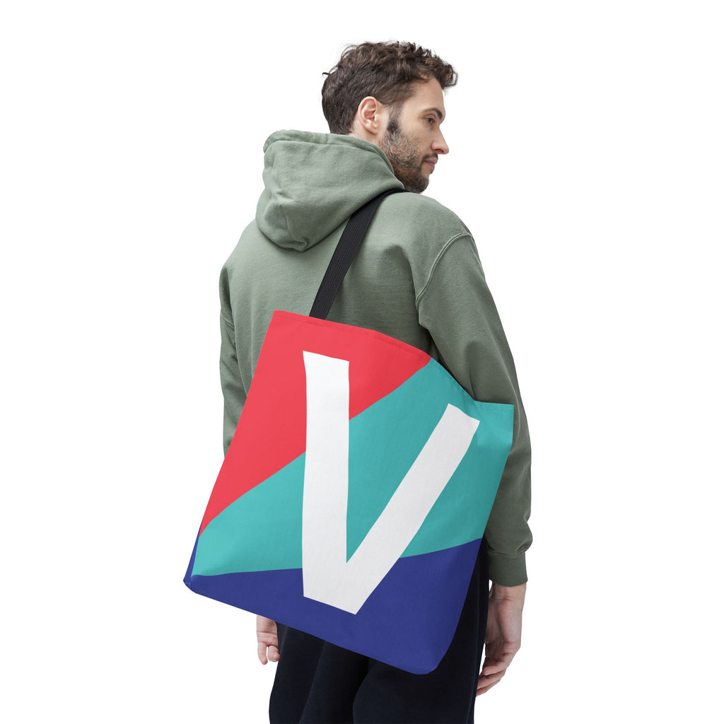 Monogram 'V' Colorblock Tote Bag — Personalized Initial V Shoulder Tote